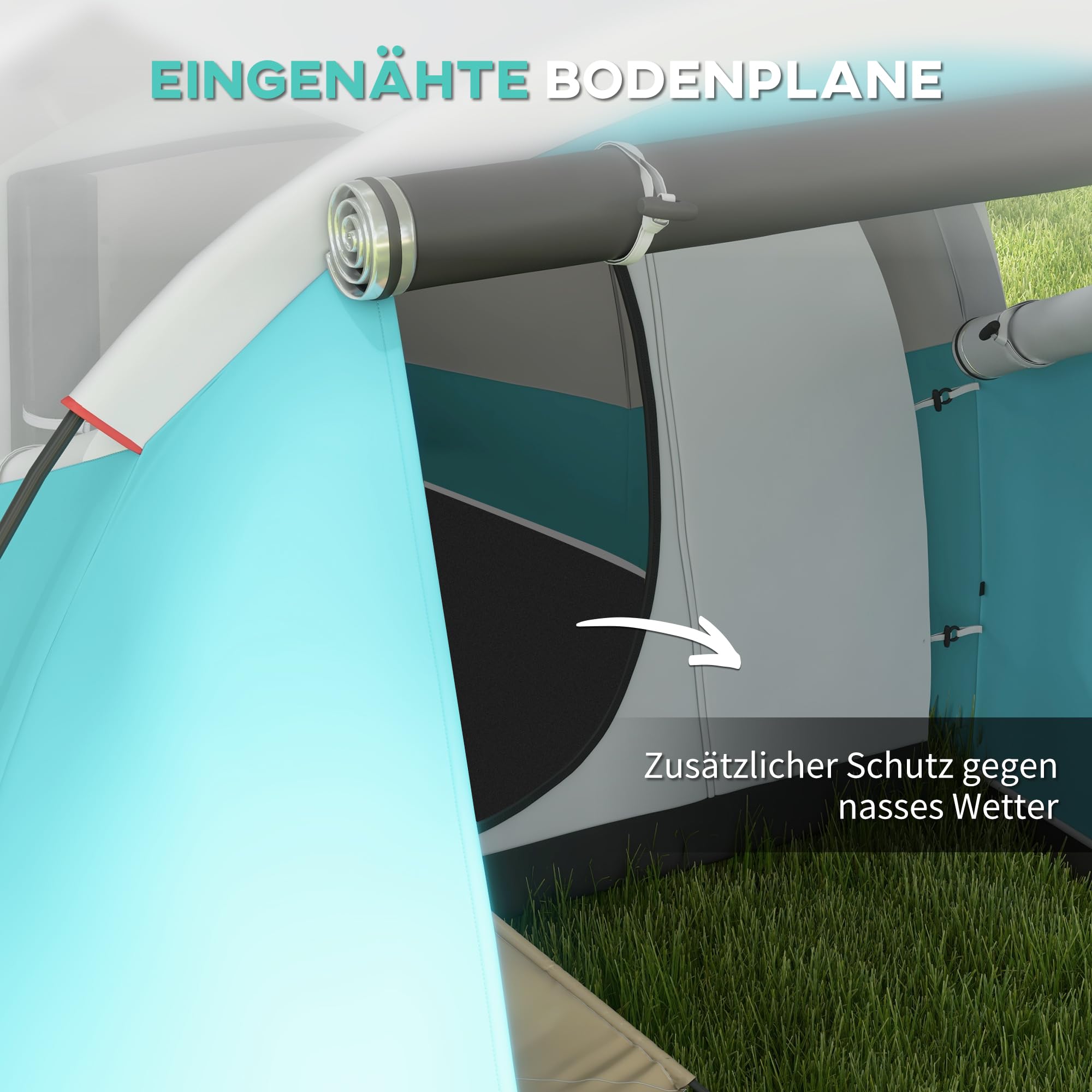 Outsunny Tunnelzelt für 3 Personen 3000mm Wasserabweisend Campingzelt Blau
