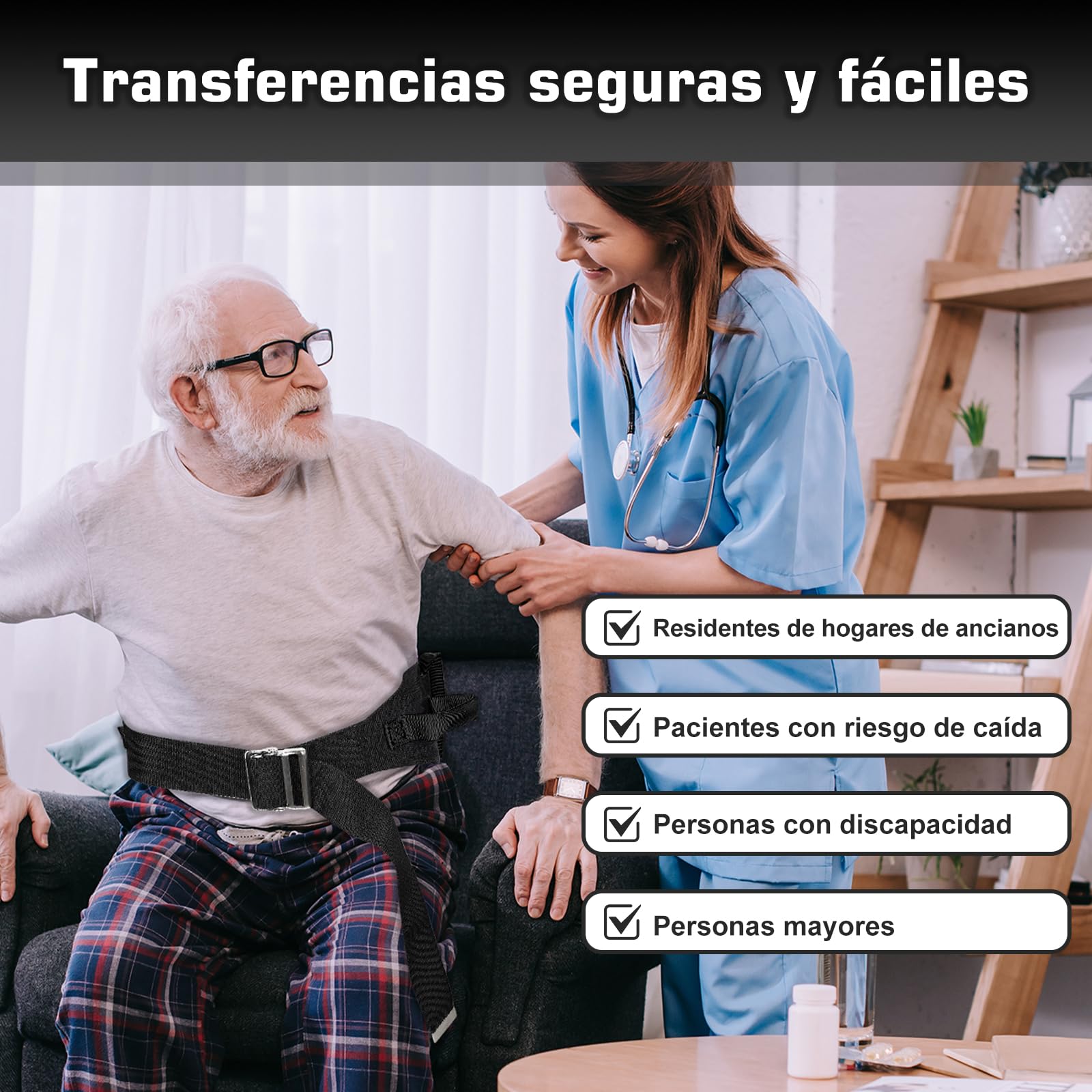 supregear Cintura di Sostegno con Maniglie – Cintura da Trasferimento per Anziani, Disabili, Persone Bariatriche – Supporto Sicuro per Camminare e Stare in Piedi – Fibbia in Metallo, Negro