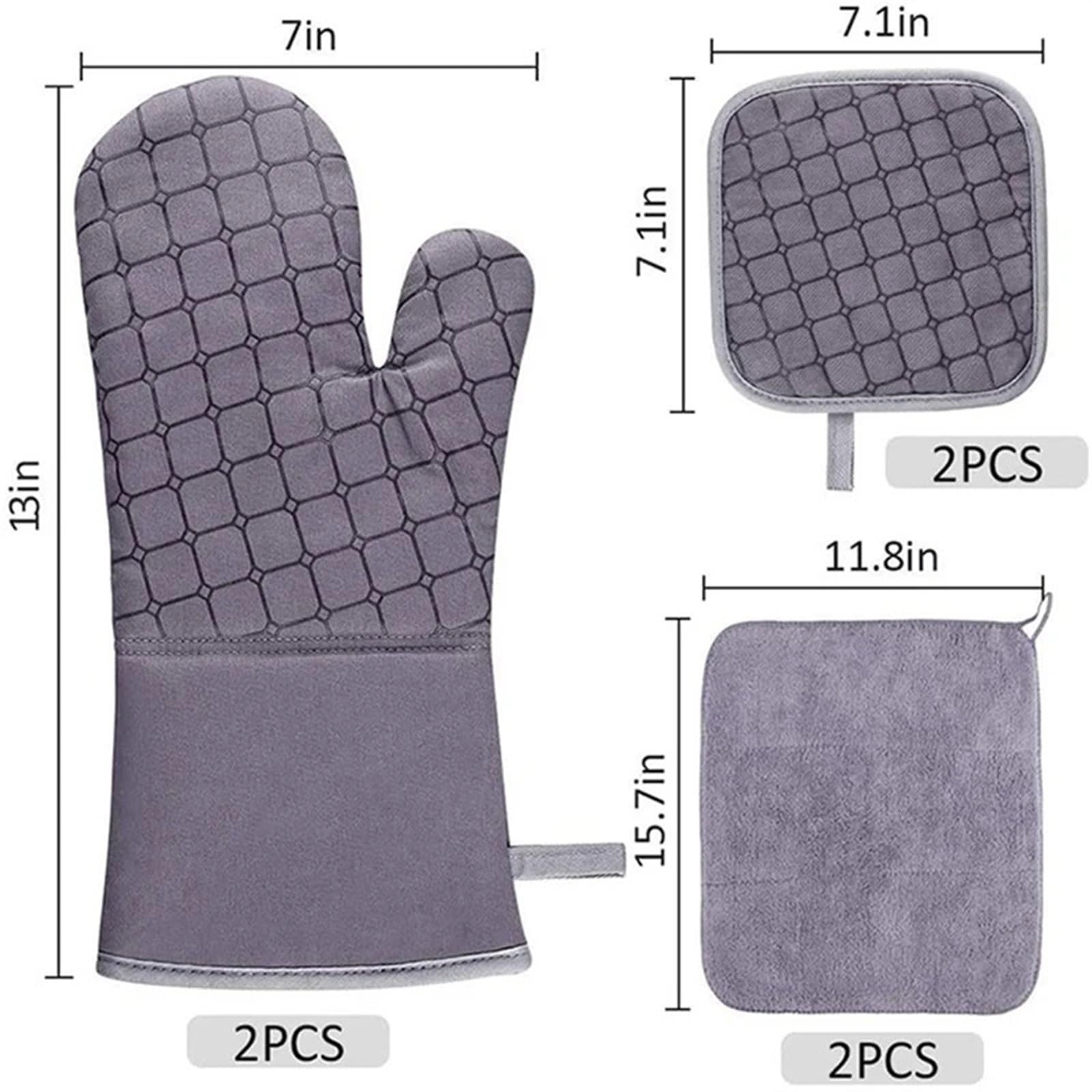 MRKU Backhandschuhe, Ofenhandschuhe (6er-Set) und Topflappen-Sets aus hitzebeständigem Silikon mit Küchentüchern