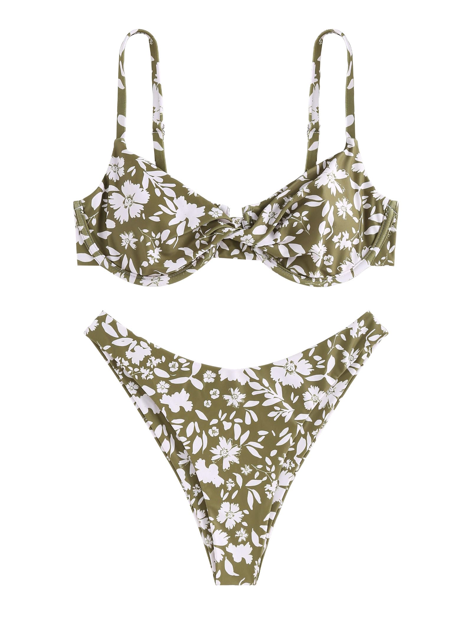 Women's Twist Front Bikini Sets Underwire Tie Back Bikini High Waisted Two Piece Swimsuit