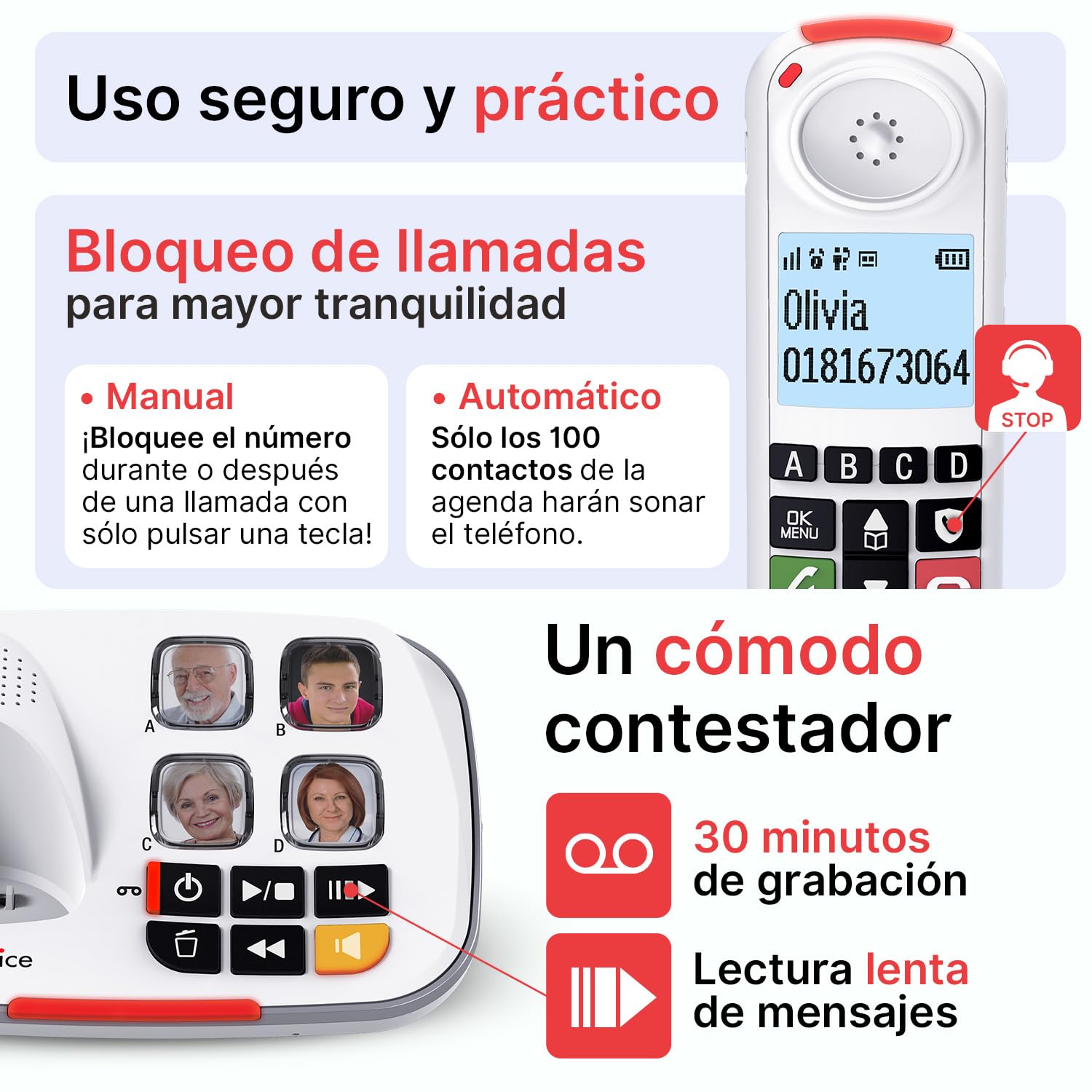 swissvoice Xtra 2355 - Teléfono inalámbrico con Respuesta a Las Funciones de Comodidad reforzadas, Blanco