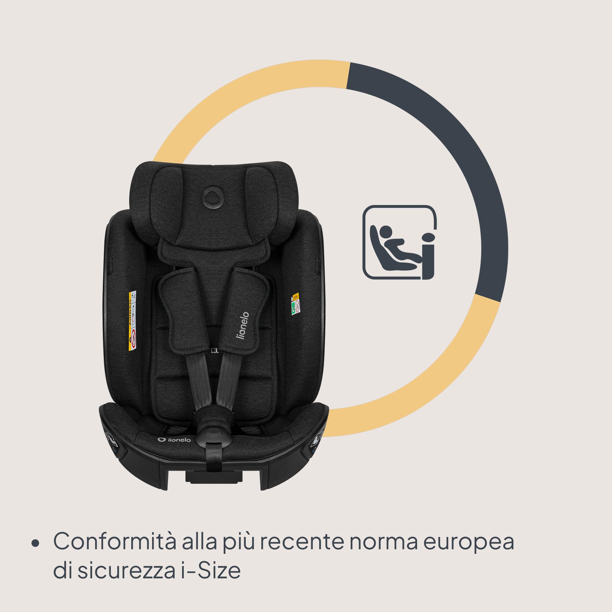 Lionelo Moxie Next i-Size Seggiolino Auto Girevole Ca. 0-4 Anni (40-105 Cm), 0-18 Kg, Installazione Su Base Girevole 360°, Protezione Laterale SIP, Regolazione Del Poggiatesta E Dell’inclinazione