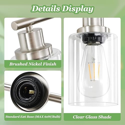 Miniatura 3 de Luces de tocador de baño de 5 luces, E26 modernas lámparas de baño de níquel cepillado con pantalla de vidrio transparente, espejo, cocina, pasillo,