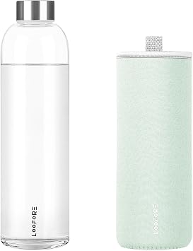 Glass Water Bottle 32 oz with Lid and Neoprene Sleeve | Glass Drinking Bottle, Reusable, Eco Friendly, Bpa Free, Leakproof, High Borosilicate, for Gym, Sports & Workout, 1 Pack
