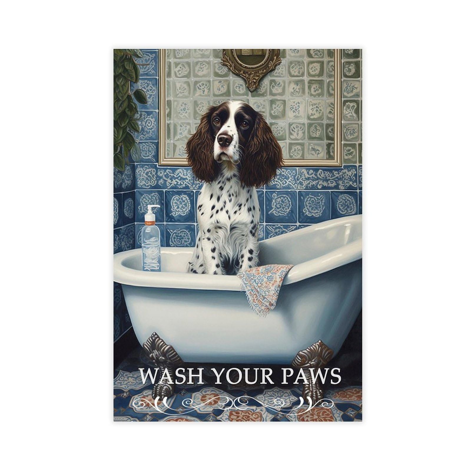 Oquajk Springer Spaniel In The Bath. Canvas Poster Wall Art Decor Print Picture Paintings For Living Room Bedroom Decoration 12X18inch(30X45cm)