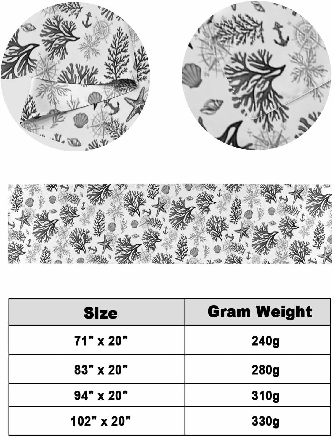 DecorLovee Black Grey Coastal Bed Runners for Queen Size Bed, Beach Nautical Bed Throws for Foot of Bed, Ocean Coral Starfish Bed Runner Sofa Throw Bedding Scarf Protector Slipcover for Bedroom