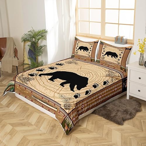 Miniatura 2 de Juego de ropa de cama con diseño retro de oso de bosque, diseño de paleta de lago, pinos, piñas, granja, juego de cama King Wildlife Elk, ciervos,