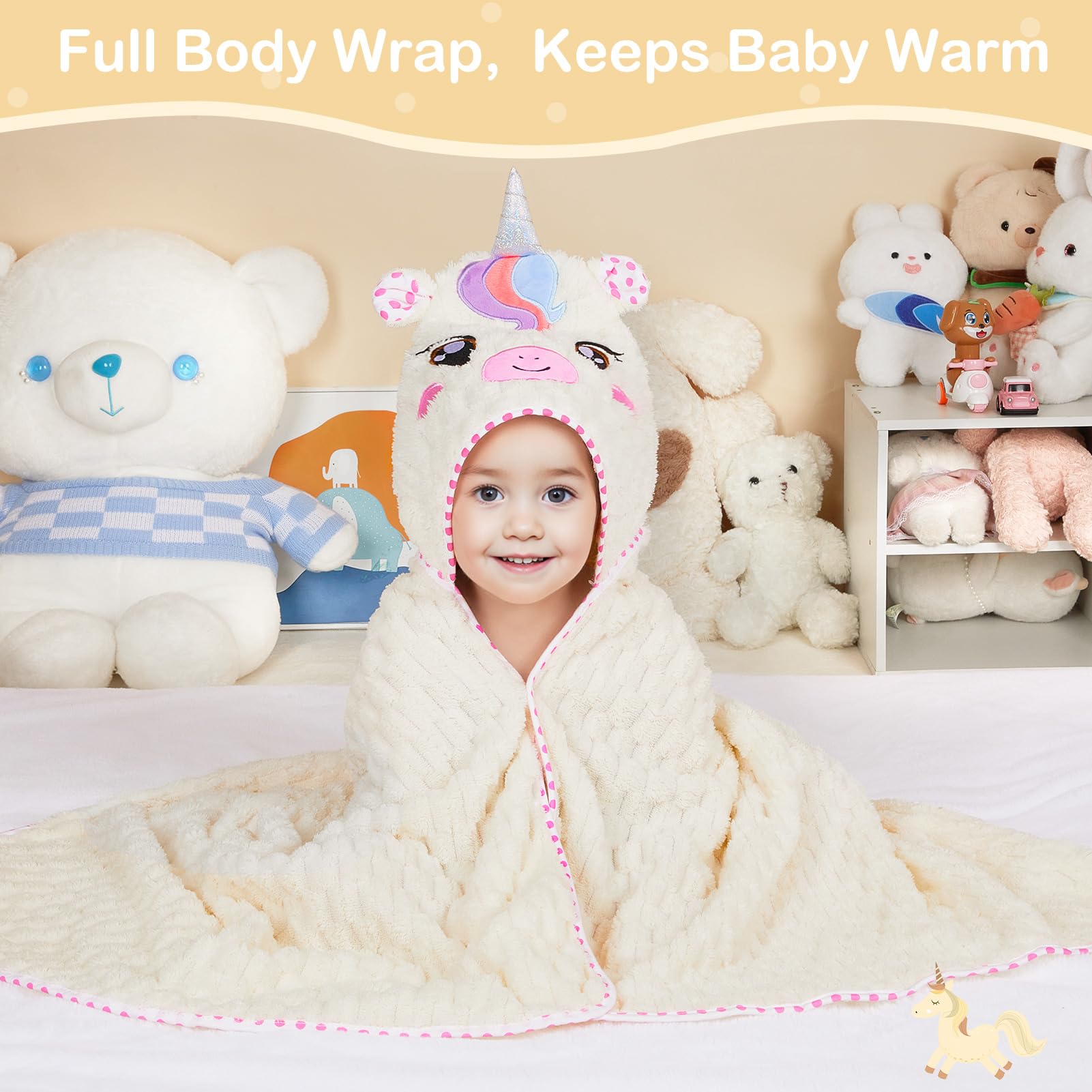 MHJY Serviette de Bain Bébé à Capuche 140x70cm - Sortie de Bain Polaire Corail Ultra Douce & Absorbante, Cape de Bain Grand Format Motif Animaux Mignons pour Nouveau-Né, Fille & Garçon