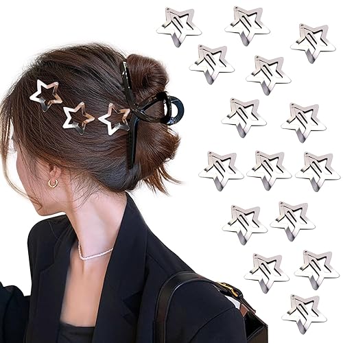 20 pinzas para el cabello con broche de estrella de 1.22 pulgadas, pasadores de pelo de metal plateado, antideslizantes, accesorios para el cabello