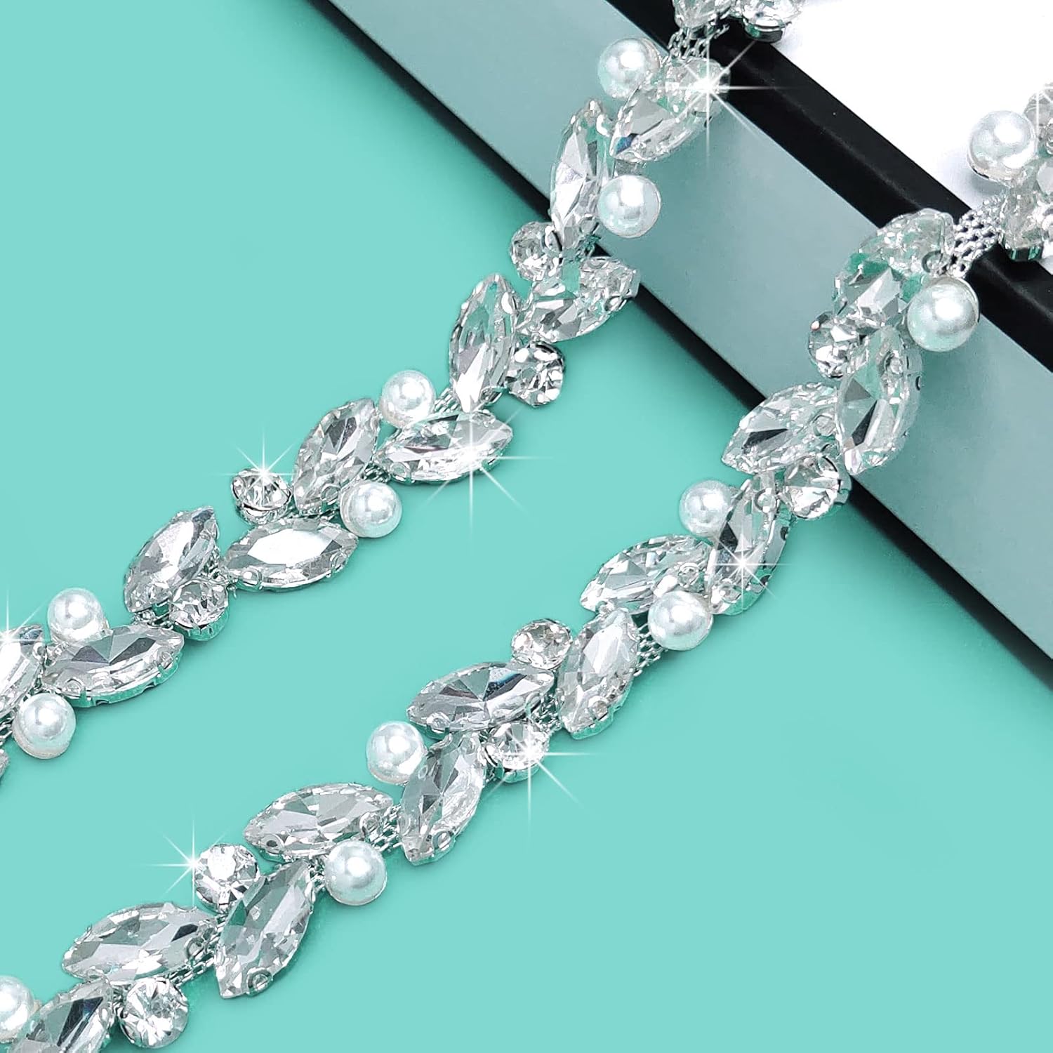 2 Yards Rhinestone Trim Diamond Crystal Rhinestone Chain Sparkly Rhinestone Applique for Wedding Party Decoration & Bridal Costume Embellishment Clothing Accessories