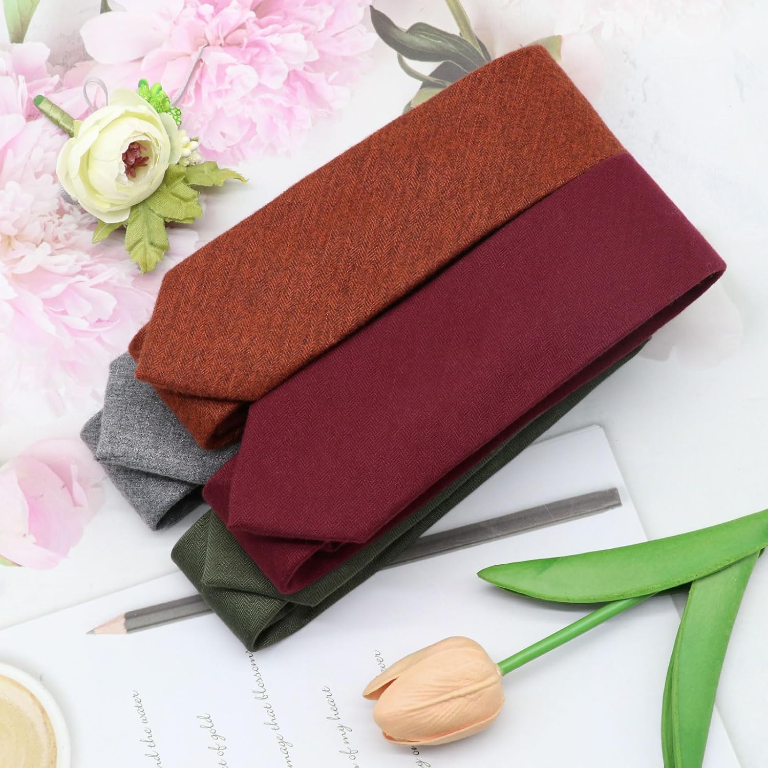 Ties for Men 2.36" Mens Skinny Ties Cotton Linen Neck Tie Solid Color/Plaid Striped Men's Neckties for Wedding