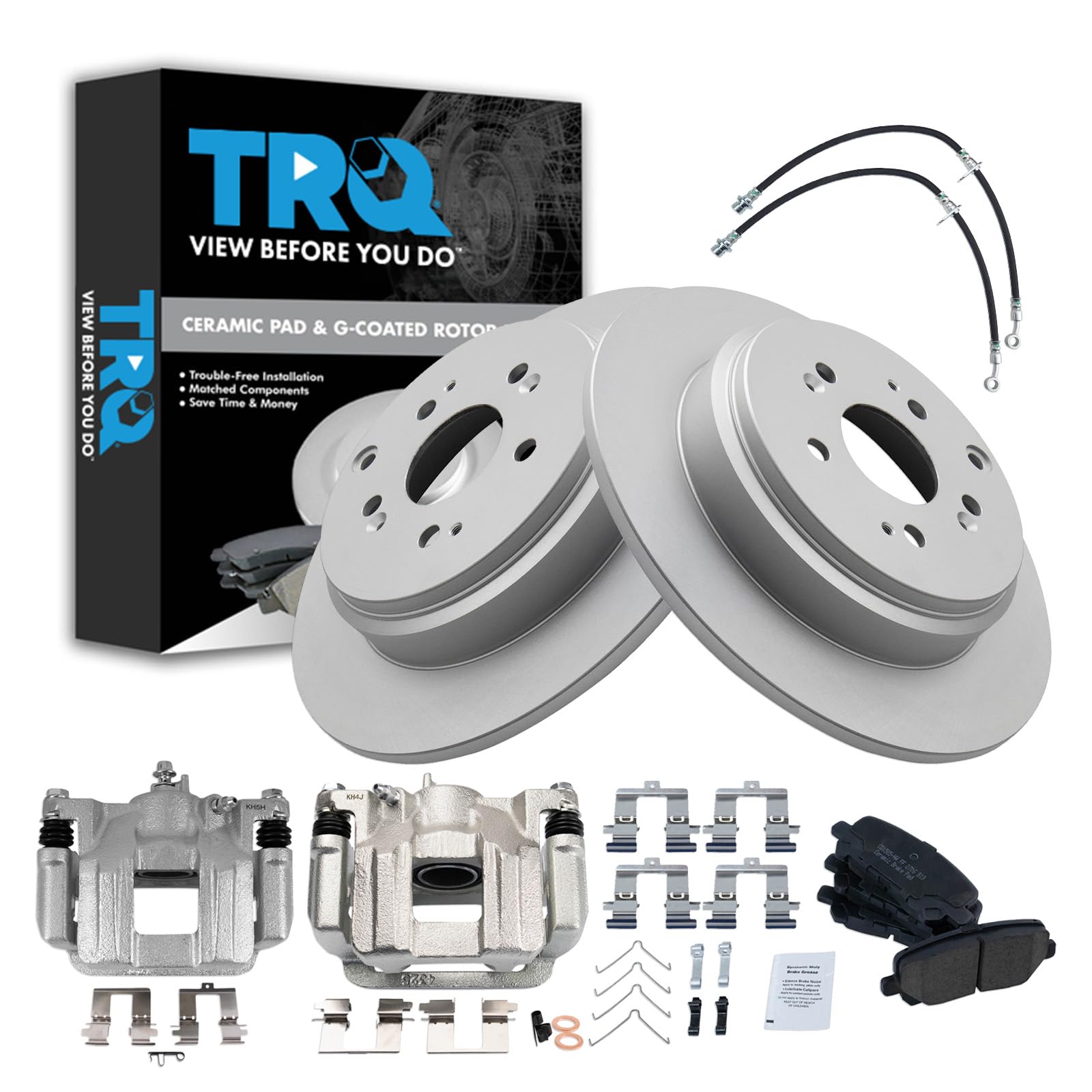 TRQ Rear Brake Pad &amp; Rotor Kit Ceramic Premium G-Coated Compatible with 2011-2017 Honda Odyssey