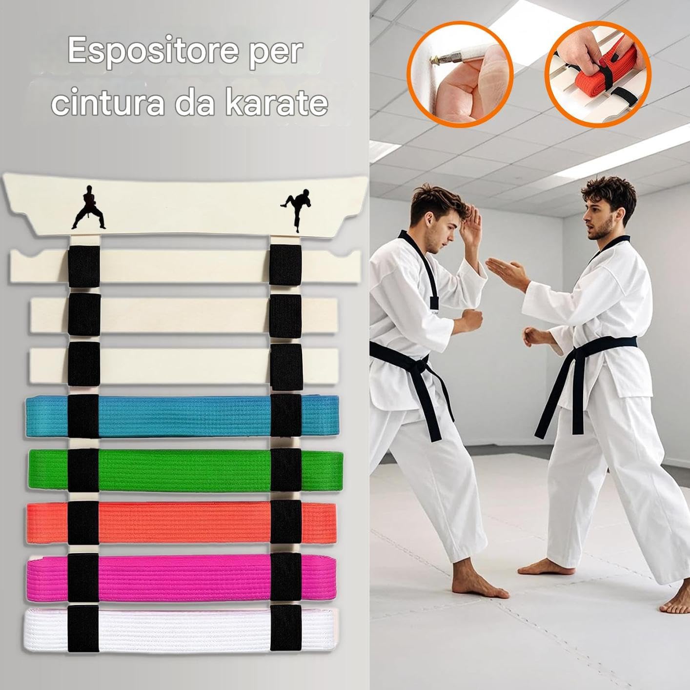 Portariga para cinturones de karate, organizador para cinturones de karate con gancho y pegatinas, equipo deportivo para niños, adolescentes y adultos
