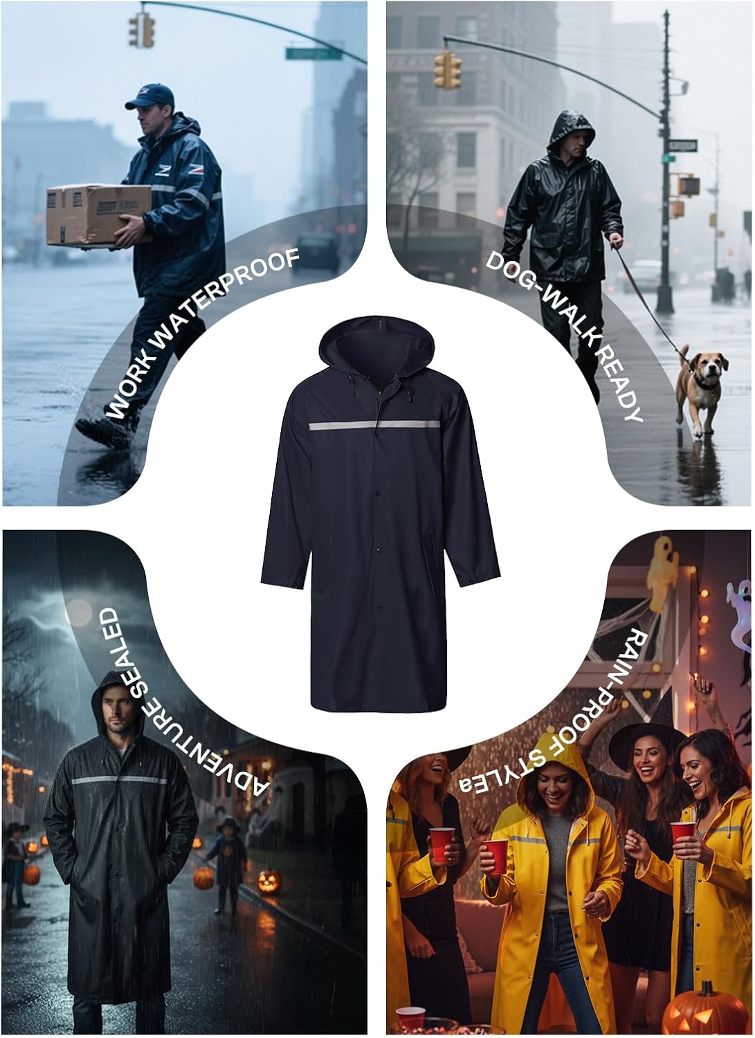 Mens Long Hooded Safety Rain Jacket Waterproof Emergency Raincoat Poncho - Image 6