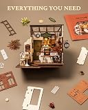 Rolife Miniature Dollhouse Kit, Coffee Shop Miniature Dollhouse Kits for Adults to Build, Wooden Mini House Model with LED Lights DIY Crafts Birthday Gifts and Hobbies Home Decor for Family Friends
