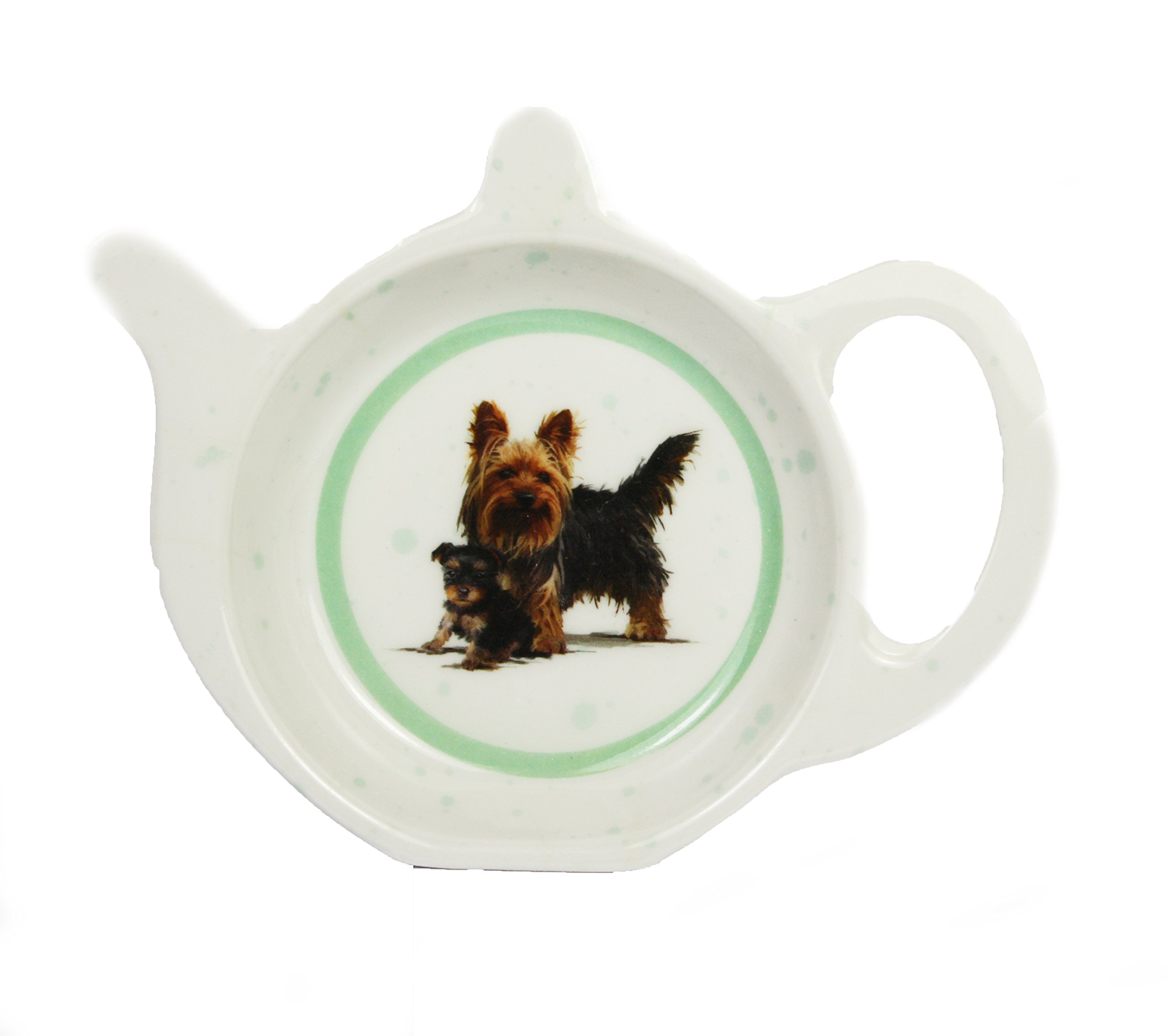 Lesser & Pavey Yorkie and Puppy Teabag Tidy Round Coaster Melamine Machine Wash