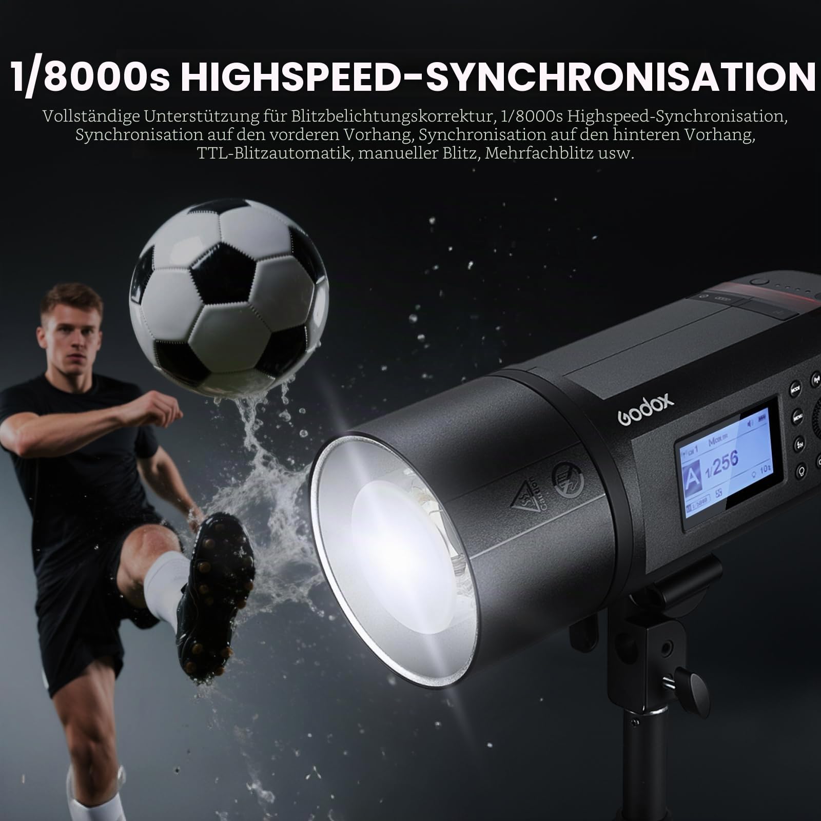 Godox AD600Pro Blitzlicht für Canon Nikon Sony Fuji Olympus Panasonic Kameras, 360 Vollblitze, 0.01-0.9s Zykluszeit, HSS 1/8000s 2.4G Wireless X System, 600Ws TTL Blitz mit 2600 mAh Batterie