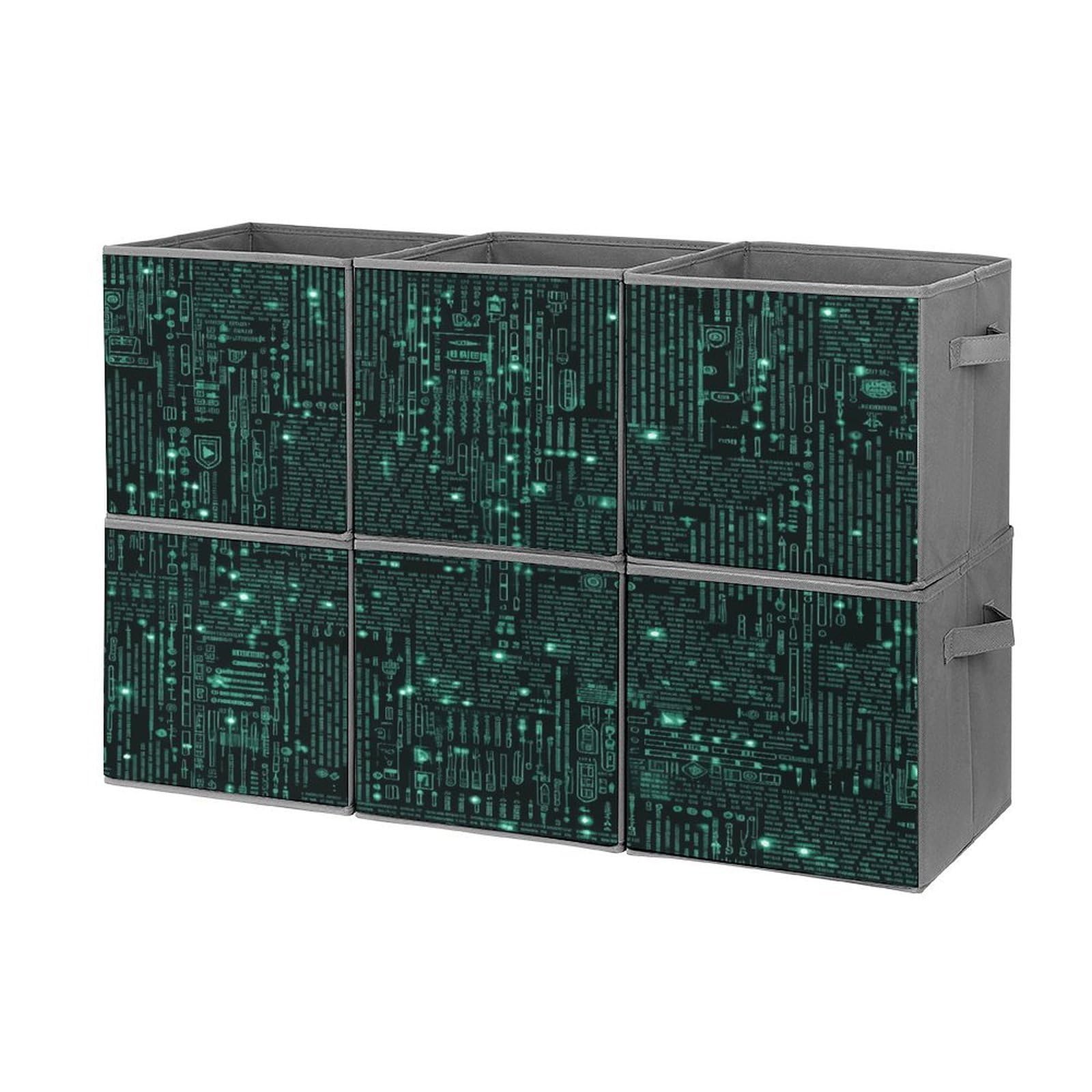 Btcowzrv Style Hacker Storage Cubes, 6 Pack Oxford Fabric Foldable Collapsible Bins With Handles, Cubby Storage Baskets Boxes For Closet Shelves Office Organization