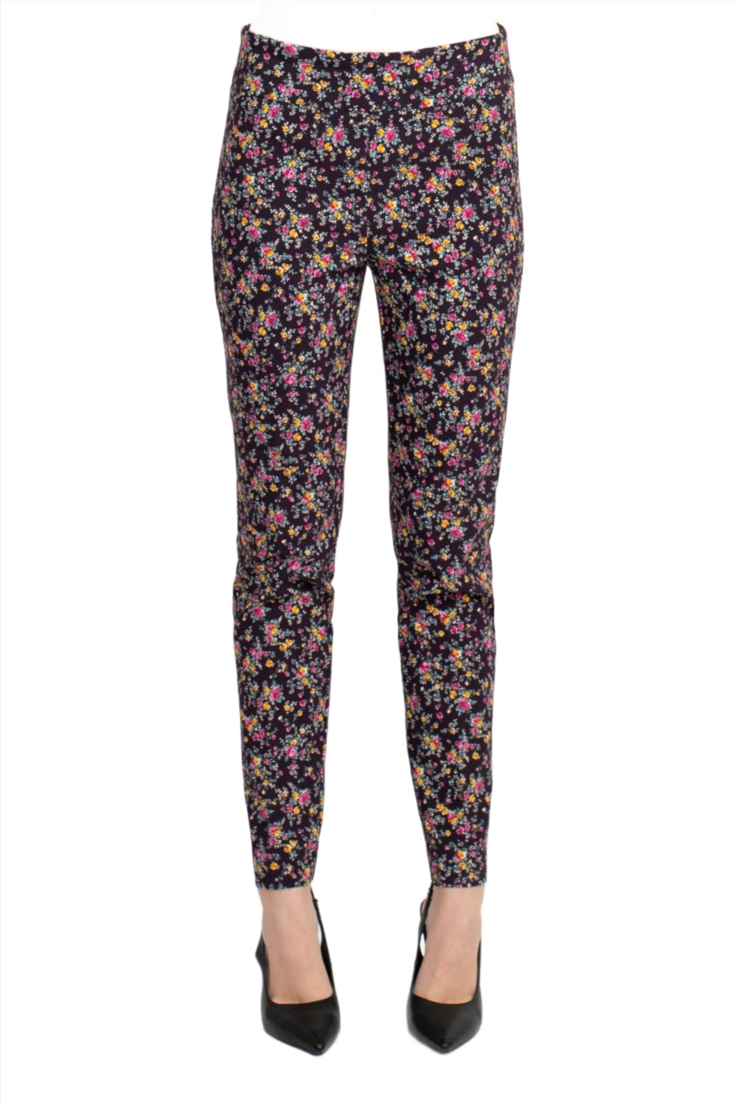 Mid Banded Waist Multi Print Ankle Pull On Stretch Rayon Pant Fleur XL