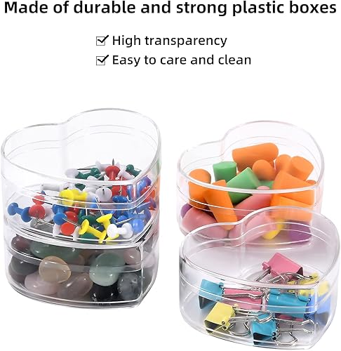 Miniatura 5 de Dayaanee Cubo de plástico acrílico transparente en forma de corazón, paquete de 4 cajas pequeñas de acrílico con tapa, 3.3 x 2.9 x 1.6 pulgadas,