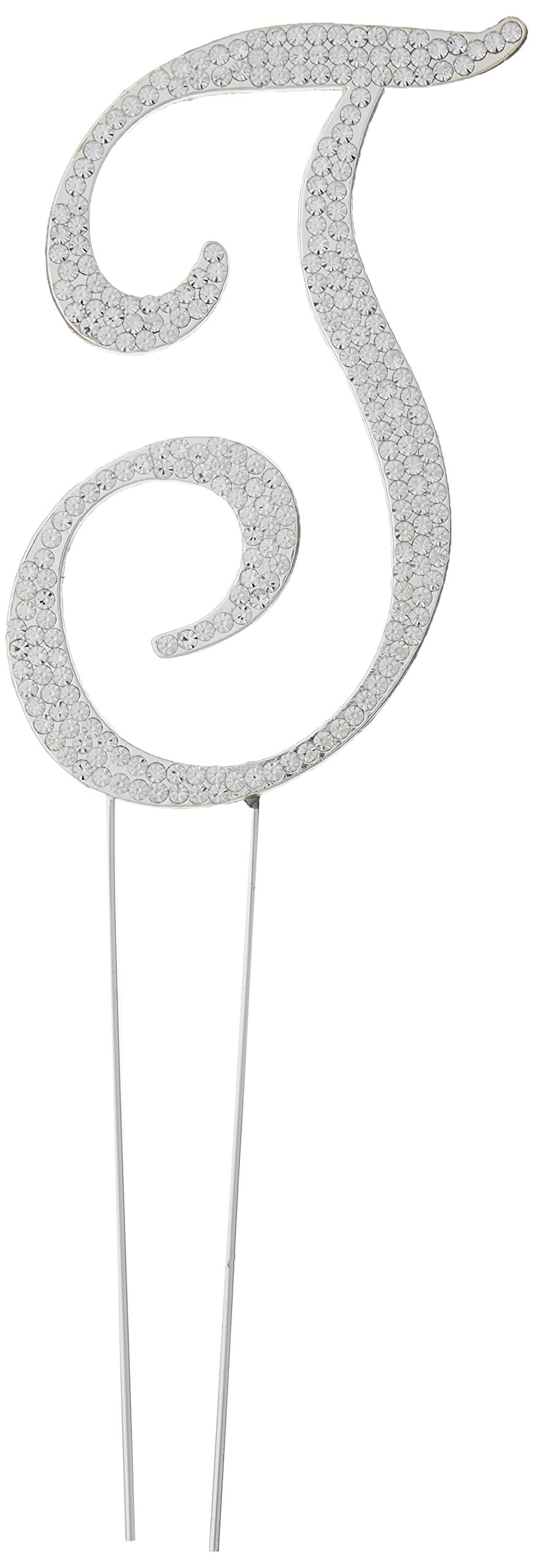 Unik OccasionsSparkling Collection Crystal Rhinestone Monogram Cake Topper - Letter T, Large, Silver