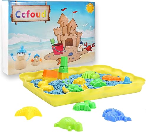 Amazon 砂遊びおもちゃ 砂場セット 砂セット 室内砂場 砂粘土おもちゃ 手を汚さない 22型抜き 付きサンドボックス 青 青 砂遊び おもちゃ