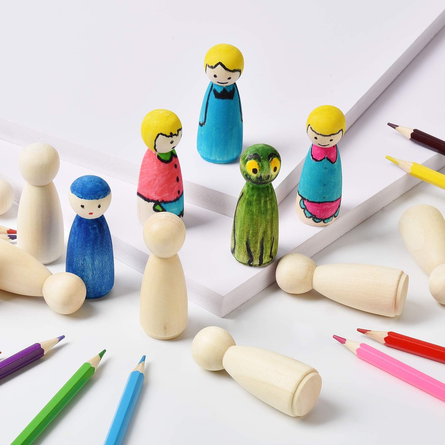VABNEER Wooden Peg Dolls 65mm Unfinished Wooden Dolls Wood Peg Dolls for Family DIY Crafts Wedding Party Decor (20pcs)