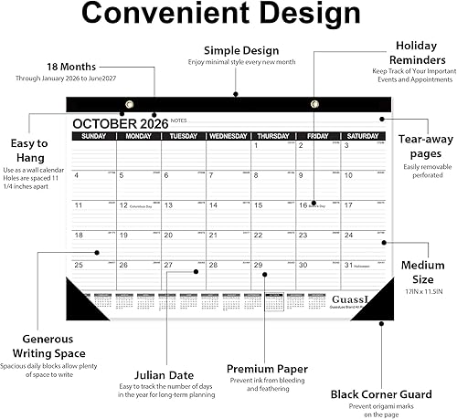 Miniatura 3 de GuassLee Calendario de escritorio 2026-2027  Calendario de escritorio de 17 x 11.5 pulgadas, 18 meses, desde enero de 2026 hasta junio de 2027 con