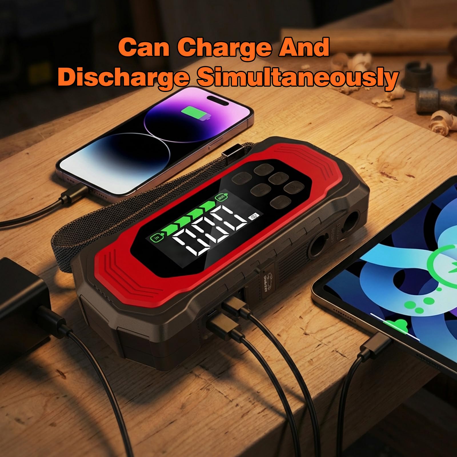 9000A Starthilfe Powerbank mit 150PSI Kompressor, 9-in-1 Booster Auto Starthilfe (alle Benzin und 14L Diesel), 12V Jump Starter mit Elektrische Luftpumpe/Vakuumpumpe, 30W Schnellladung