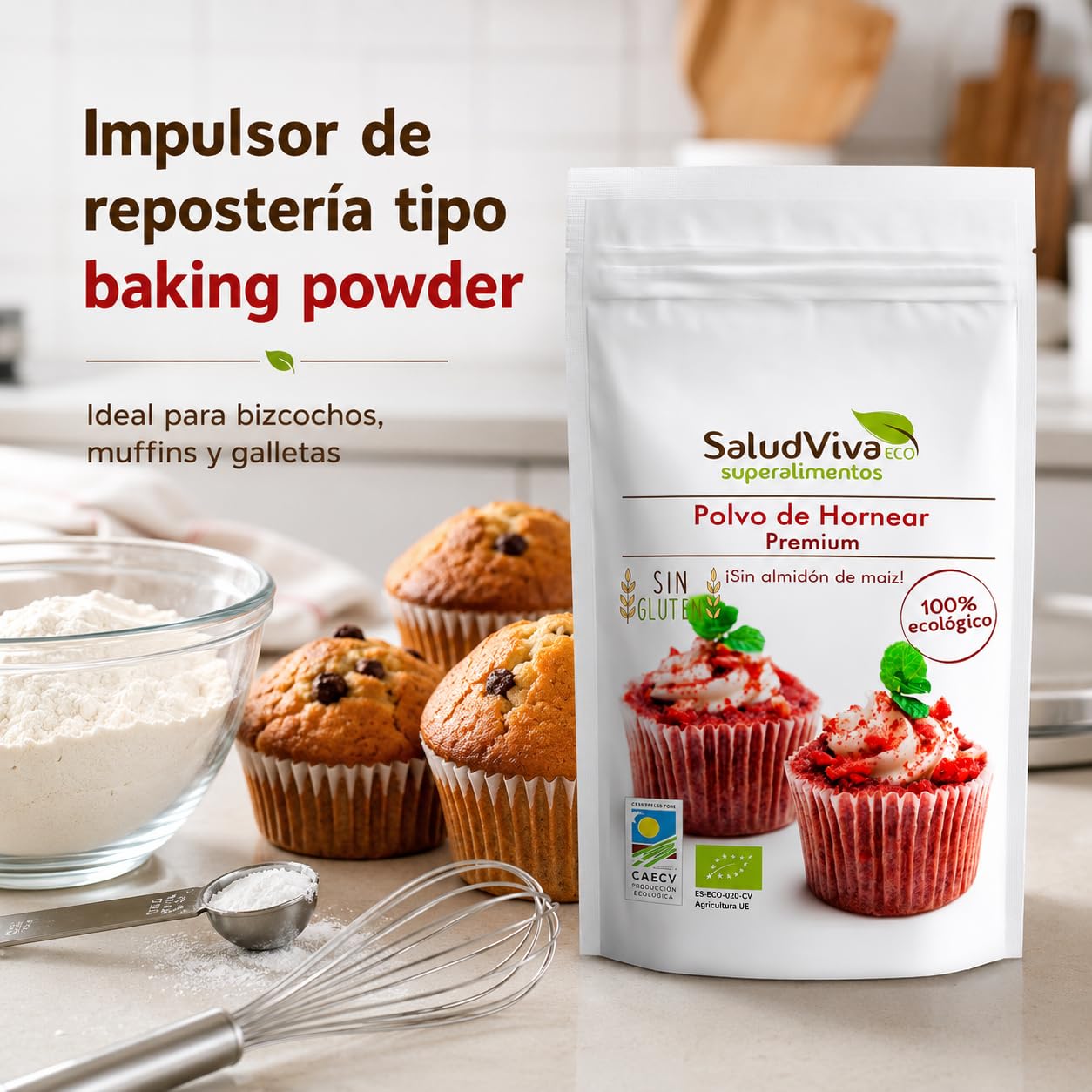 Polvo de Hornear Bio Salud Viva 100g Sin Gluten Baking Powder Impulsor Repostería Almidón de Patata