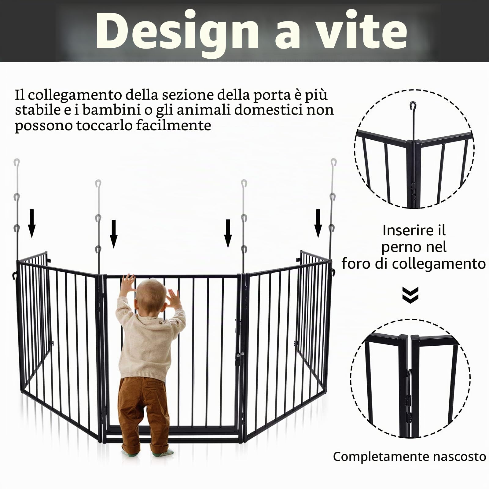 YRHome 5-TLG - Griglia di protezione per camino, per bambini, con porta, per cuccioli, 305 cm, colore: Nero