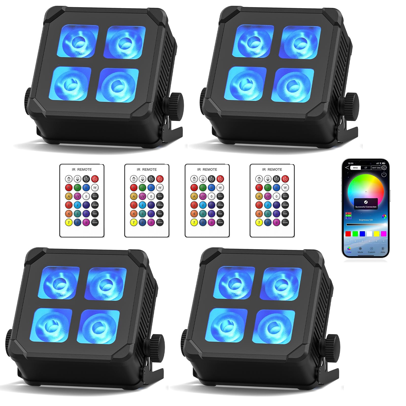 U`King 4PCS 4x10W Impermeabile Par LED Batteria, RGBWA UV IP65 Luce da Palco Esterno con Telecomando, Supporta APP, IR, Wireless 2,4 GHz per Giorni di Pioggia Piscina Matrimonio Spettacolo Discoteca
