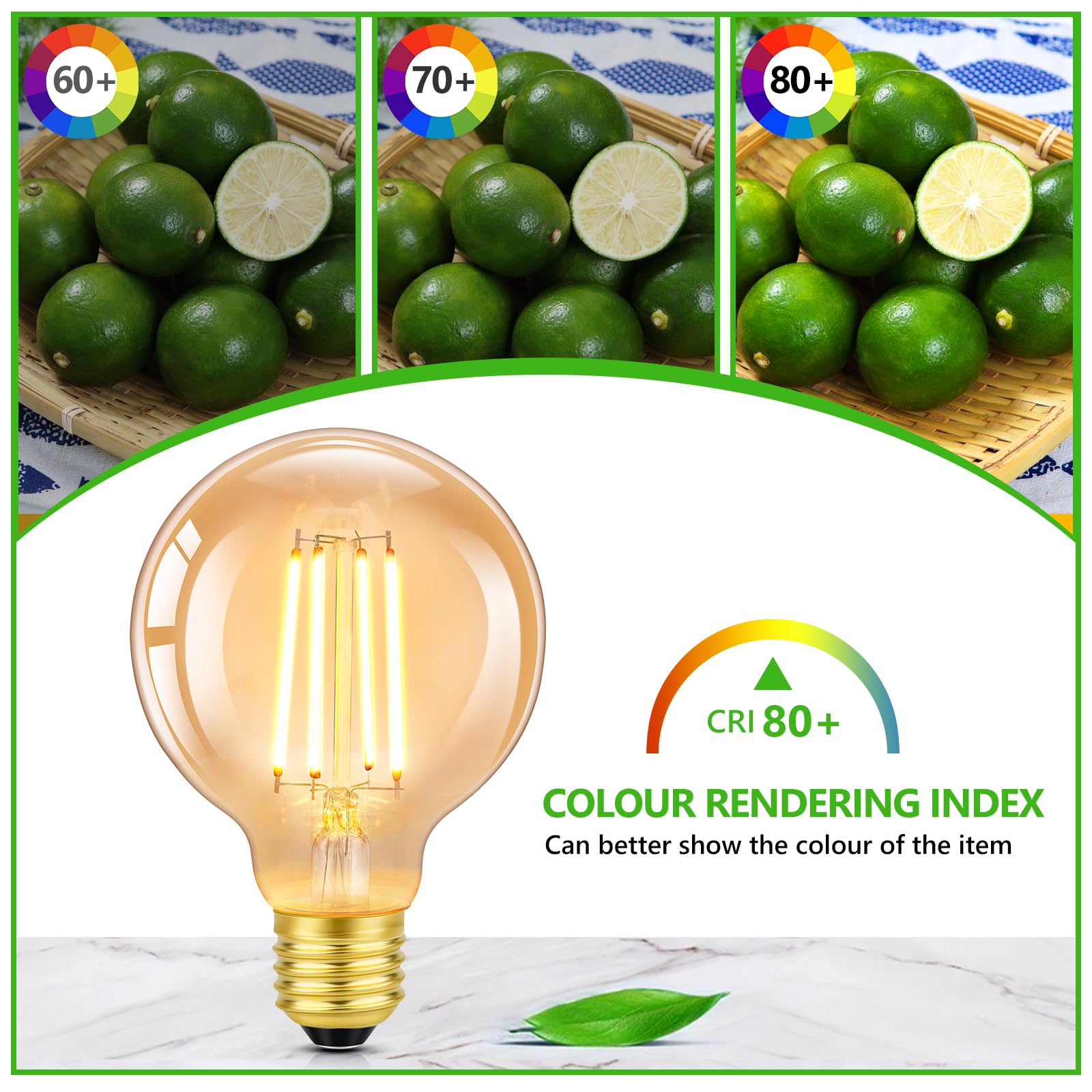 Morotty E27 Edison Screw Light Bulbs,4W Equivalent 40W,Globe Decorative Light Bulb,400lm,Warm White 2200K,Led Filament - Image 4