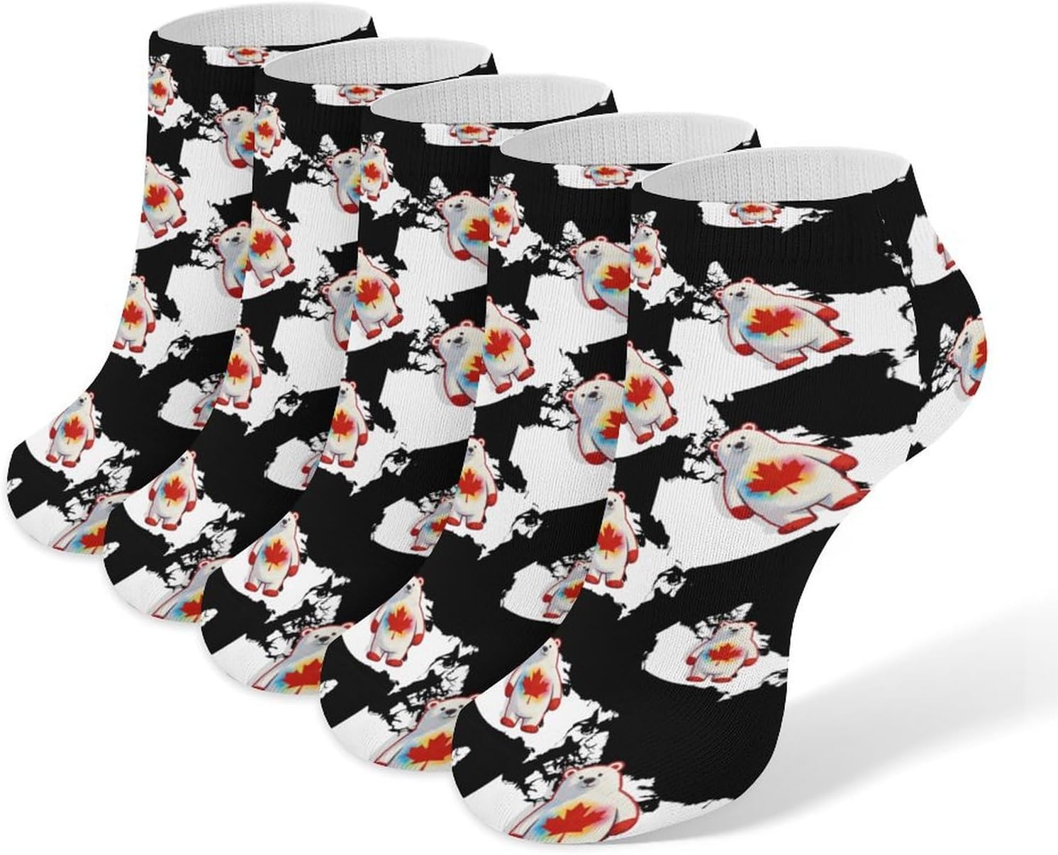 Canada Bear No Show Ankle Socks Low Cut Non Slip Flat Boat Line 5 Pairs Set