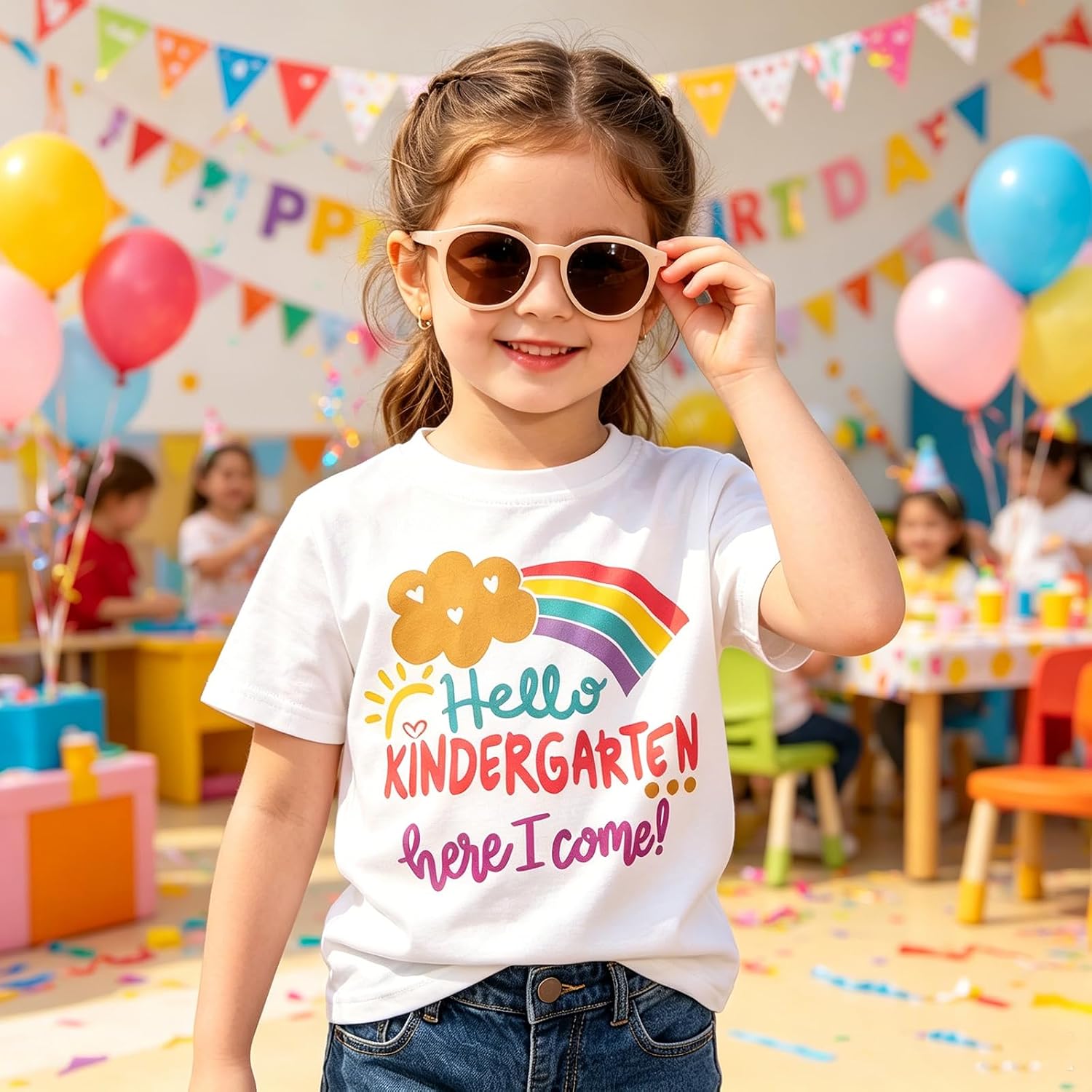 IZYJOY Toddler Girls Back to School Shirt Kindergarten Rainbow T-Shirt First Day of School Tee Hello Kindergarten Outfit Tops