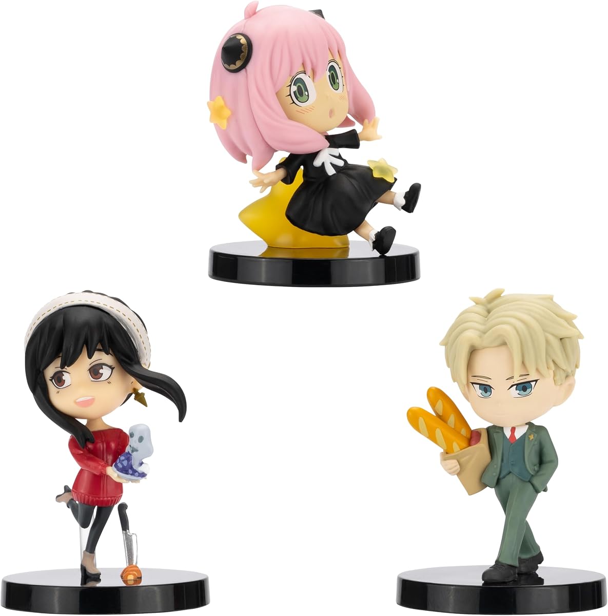 Total Anime SPYxFAMILY Chibi a escala de 2 pulgadas, paquete de 3, tres minifiguras a escala de 2 pulgadas con bases de exhibición