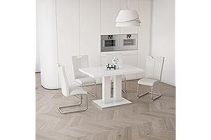 Modern White 59&#x27;&#x27; Kitchen Dining Table and Chairs