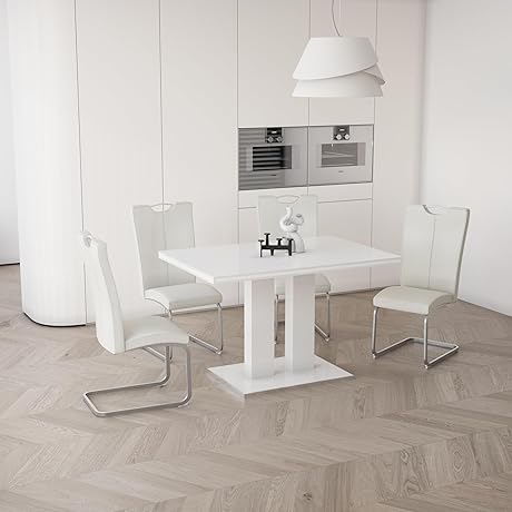 Modern White 59&#x27;&#x27; Kitchen Dining Table and Chairs