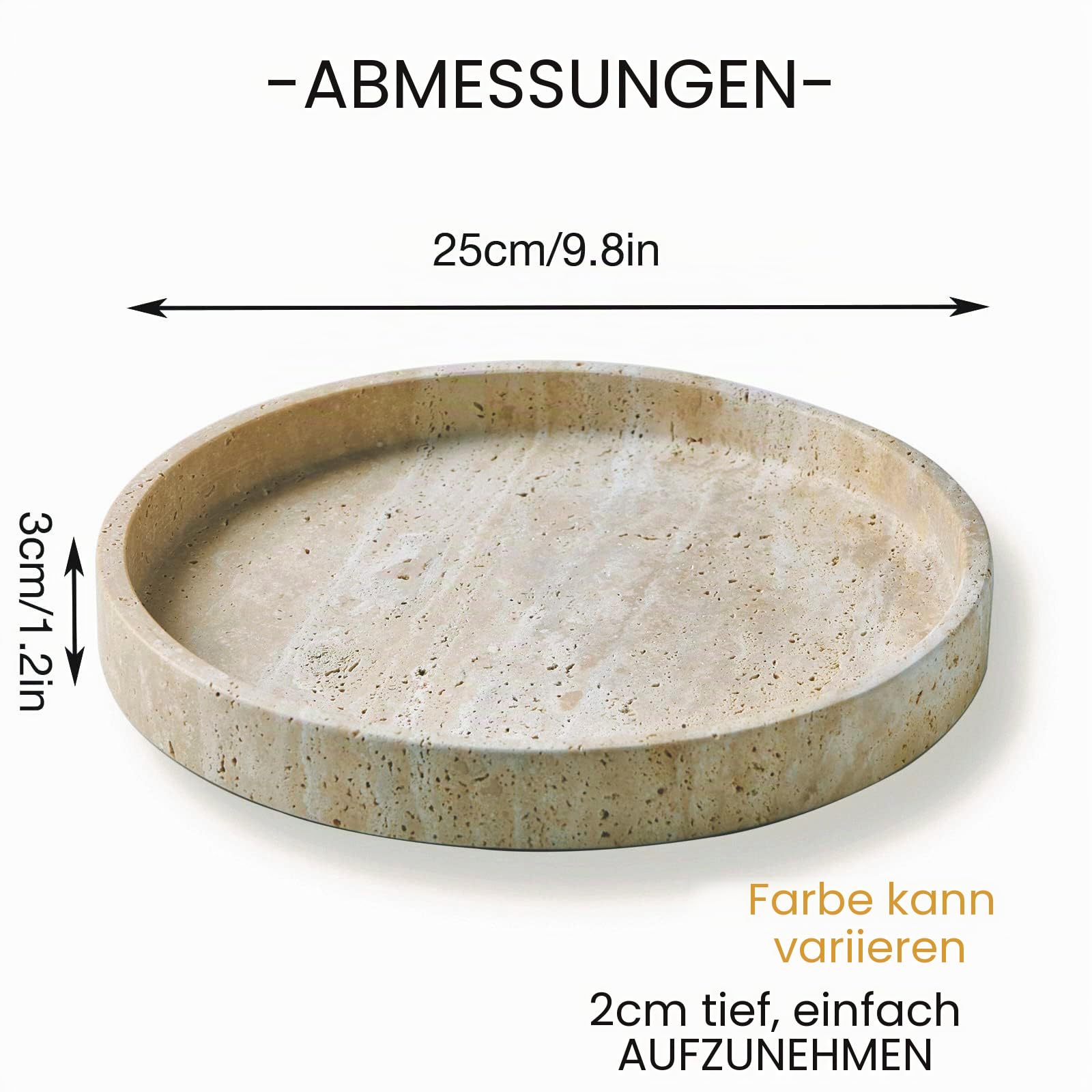Travertin-Marmor-Tablett, rundes Ottoman-Tablett, minimalistisch, modern, dekorativ und Obst-Servierplatte für Badezimmer, Küche, Nachttisch, Couchtisch, Schmuck-Ringschalenhalter, Beige