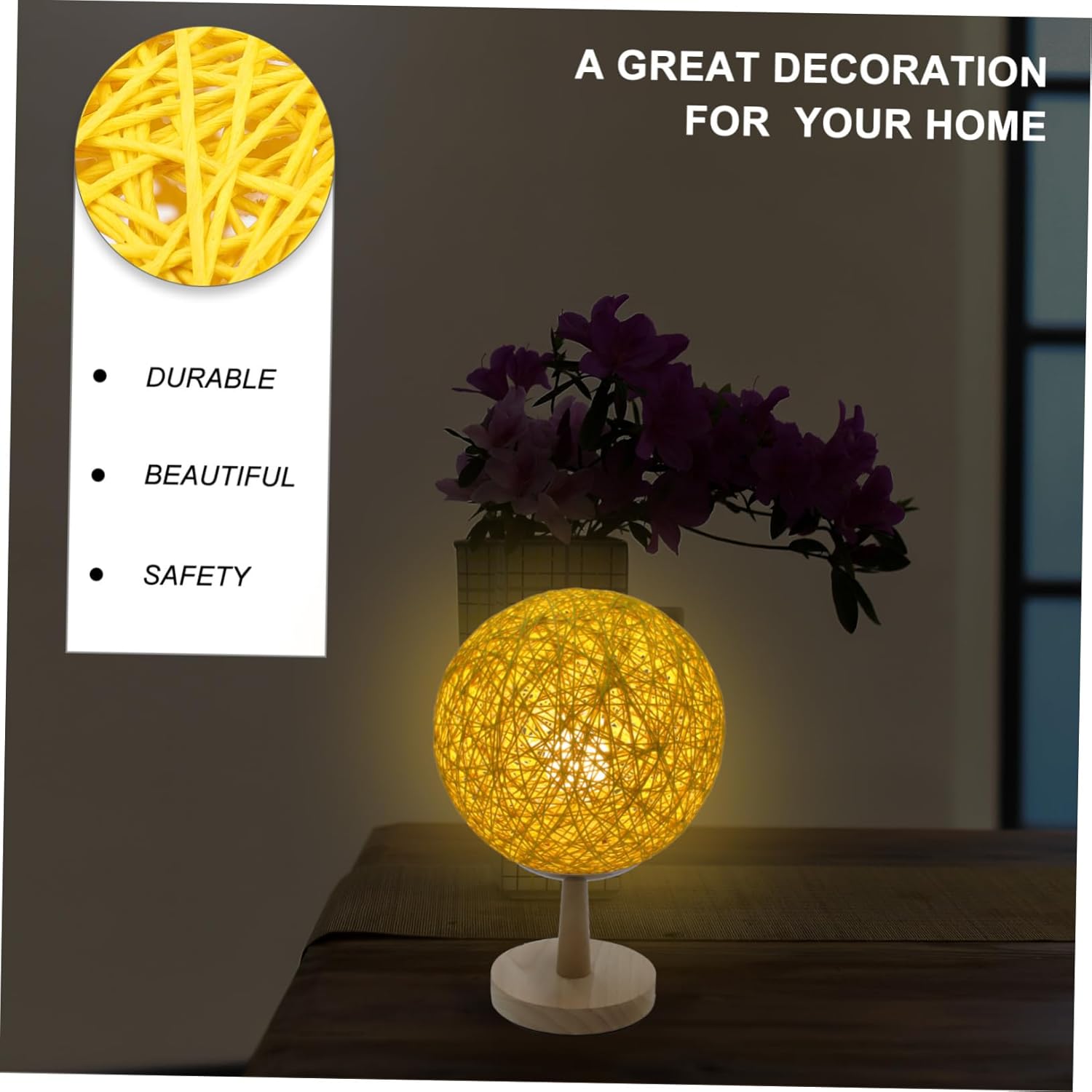 VILLCASE 1set Rattan Woven Table Lamp Creative Led Night Light for Boys and Girls Unique Bedroom Decoration Rattan Shade and Base for Cozy Atmosphere