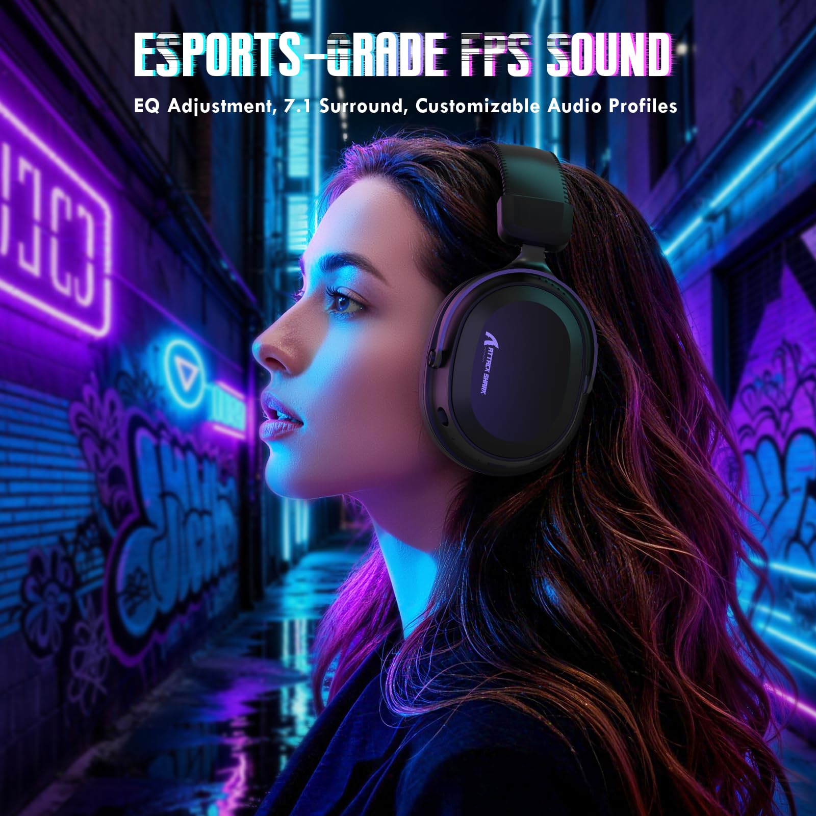 ATTACK SHARK L30PRO Kabelloses Gaming-Headset, 7.1 Surround Sound, EQ-Modi, 50-mm-Treiber, Tri-Modus, 1100-mAh-Akku, Over-Ear-Headset mit Abnehmbarem Noise-Cancelling-Mikrofon für PC - Schwarz