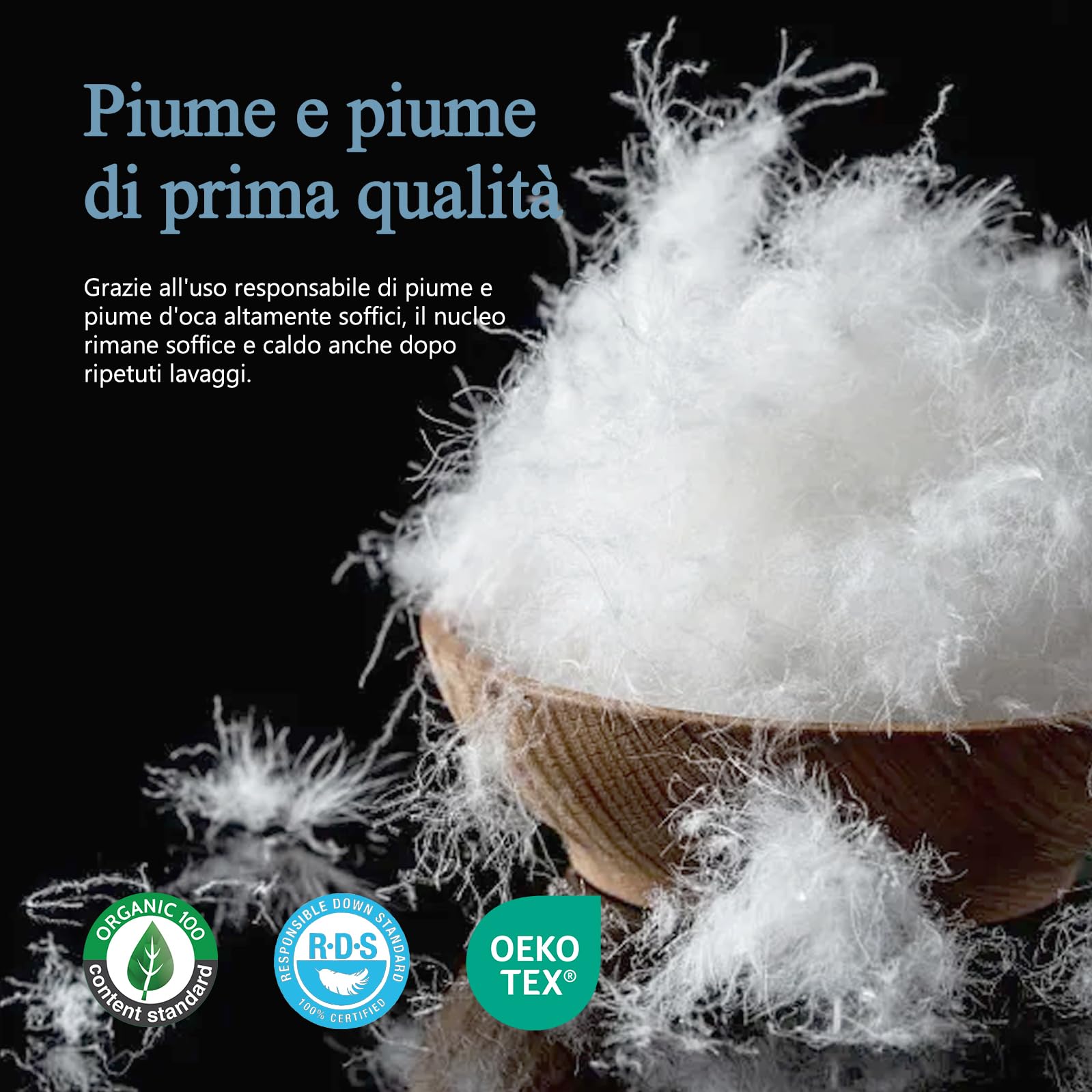 Cuscino in Piuma D'oca 50x75 set di 2, Imbottitura in Piume e Piumino di Alta Qualità, Tessuto 100% Cotone Biologico, Cuscini Ergonomici a 3 Camere per Hotel, Guanciale Letto Matrimoniale