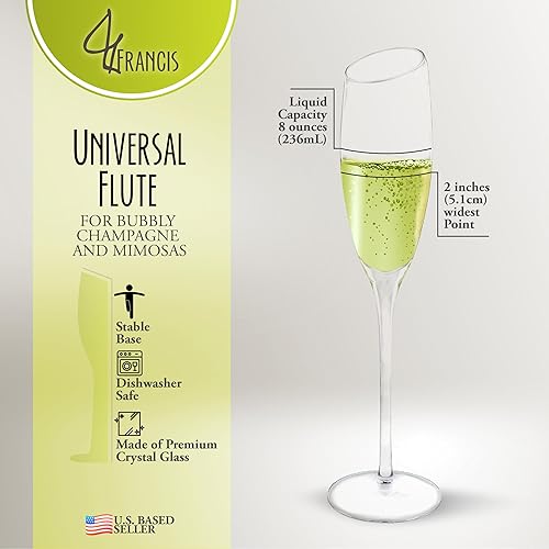 Miniatura 3 de G Francis Juego de copas de champán de cristal, 4 unidades, copas de vino con borde inclinado con tallos para boda y mimosa