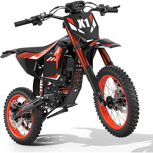QRONGE X1 Spark Electric Dirt Bike for Teens Adults, Mid-Drive Motor 4500W Peak, E-Dirt Bike 60V28.8Ah Battery, 60 Mile Range, 50MPH, Full Suspension and Dual Hydraulic Brakes Electric Motorcycle(M)