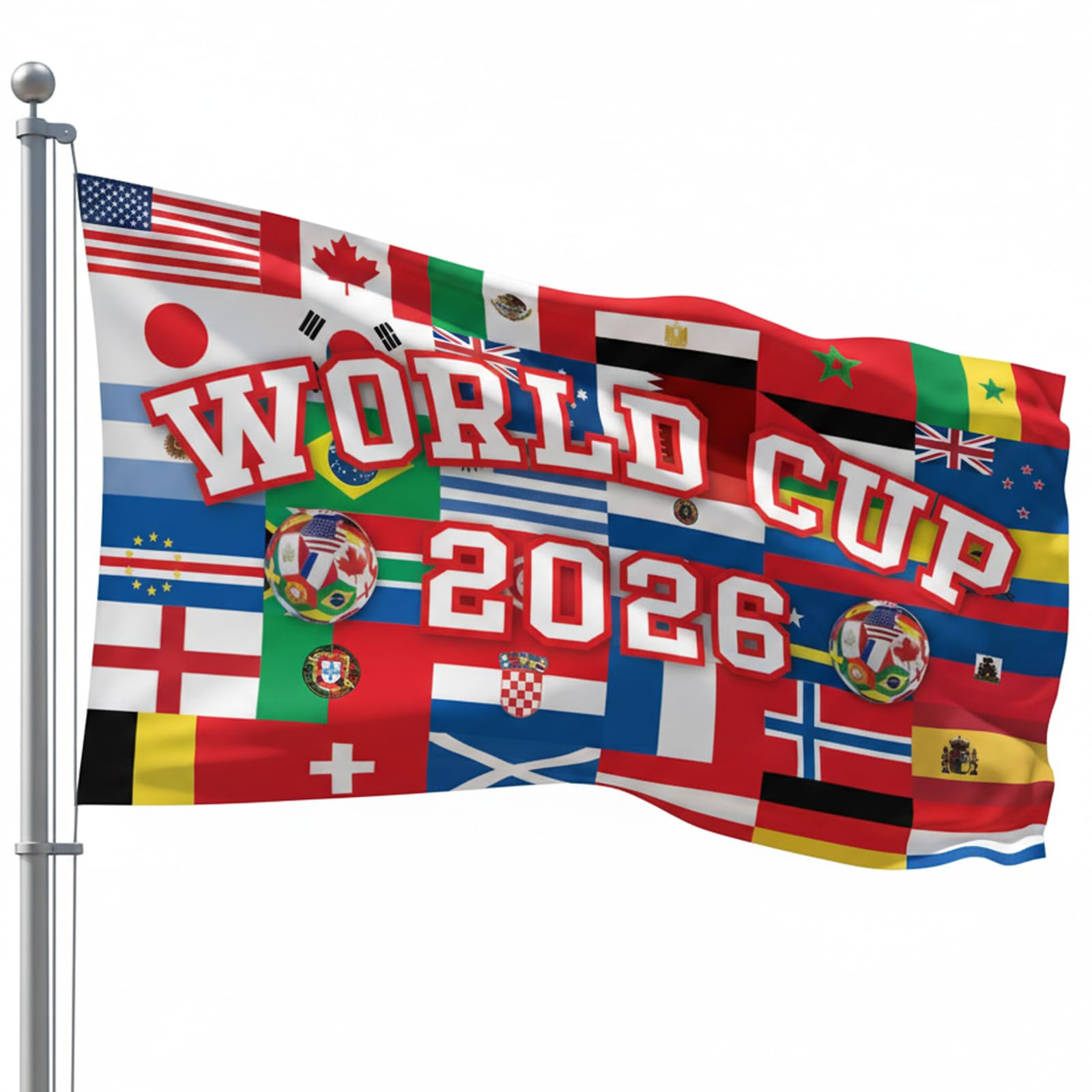 World Cup Football 2026 Flags 5ft X 3ft With Eyelets Large International Flags Football Decoration for Table Wall Garden Street Indoor Outdoor Party Decor for Match Days, World Cup Theme Party