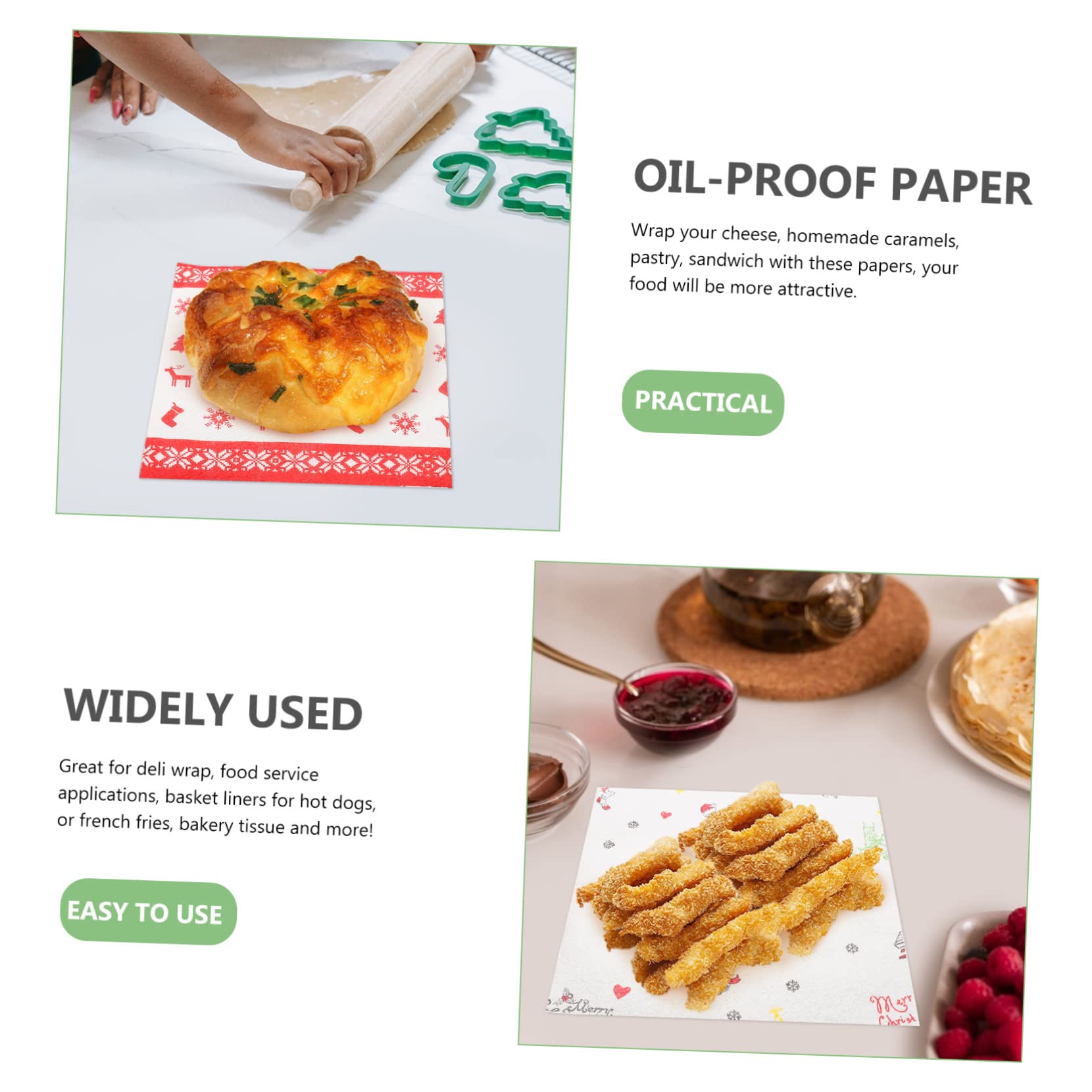 6 Carta assorbente natalizia carta da imballaggio per snack per la pulizia dell'olio di carte da natalizie involucro resistente grasso oleata