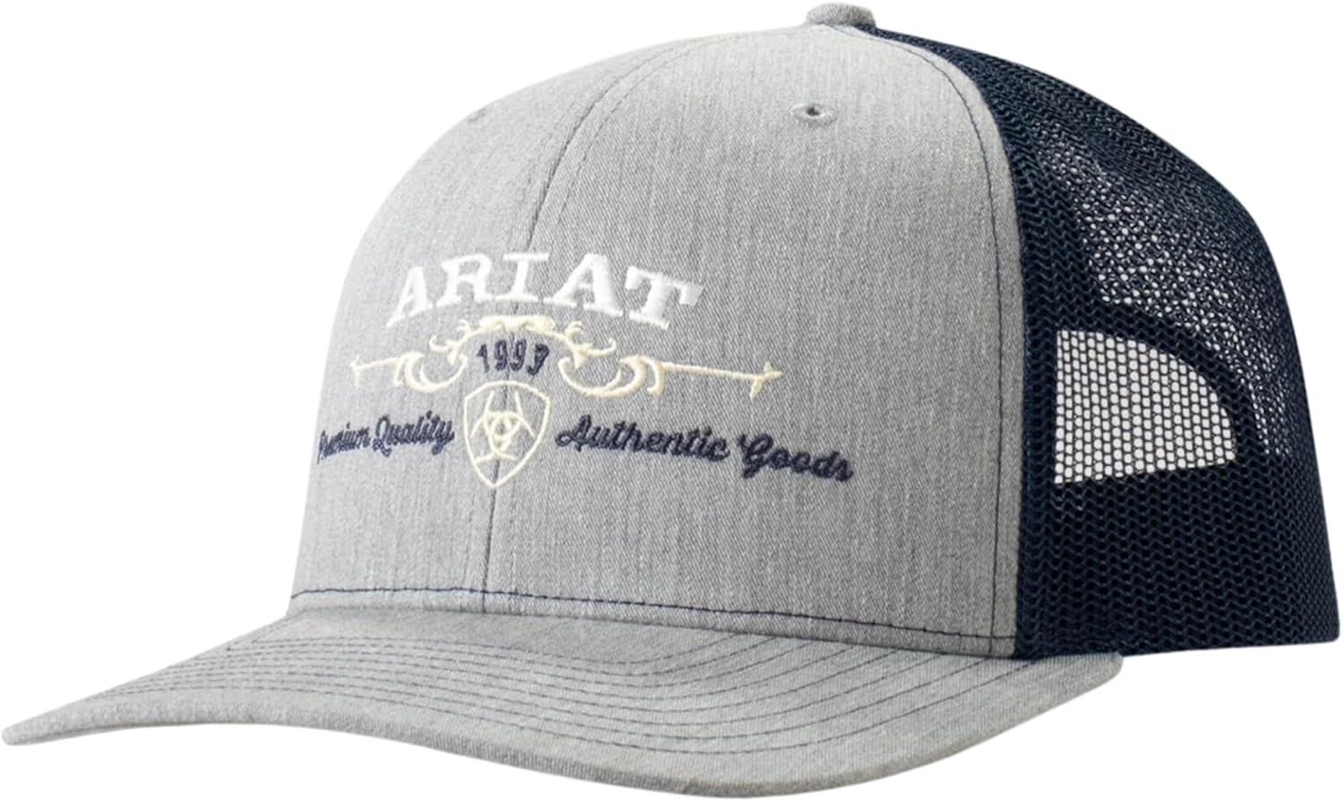 Ariat Men’s Embroidered 1993 Logo Baseball Cap, Structured 5 Panel, Denim Front with Navy Mesh Back, Snap Back Closure
