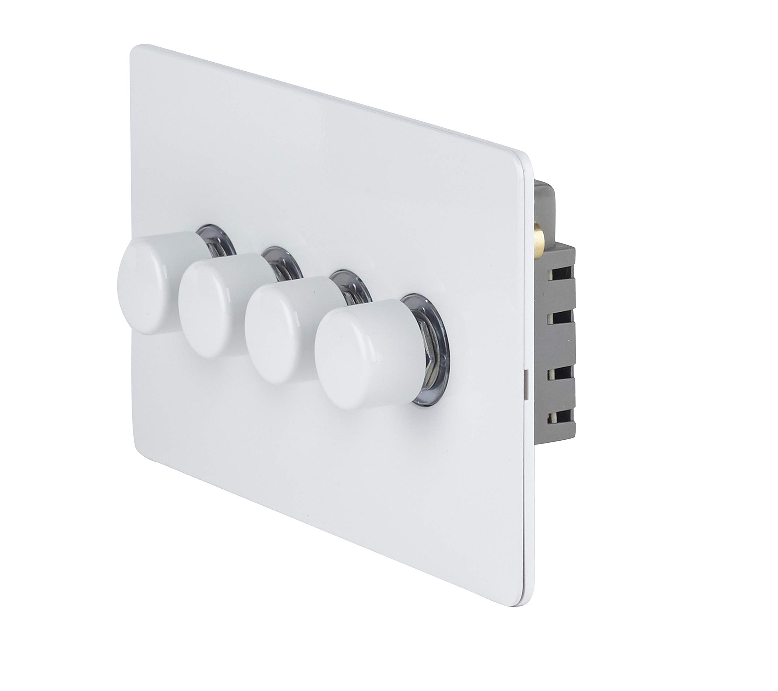 Schneider Electric GU6442CPW - Interruttore dimmer senza viti, 250 W/VA, 4 uscite, 2 vie, principale e LV, bianco