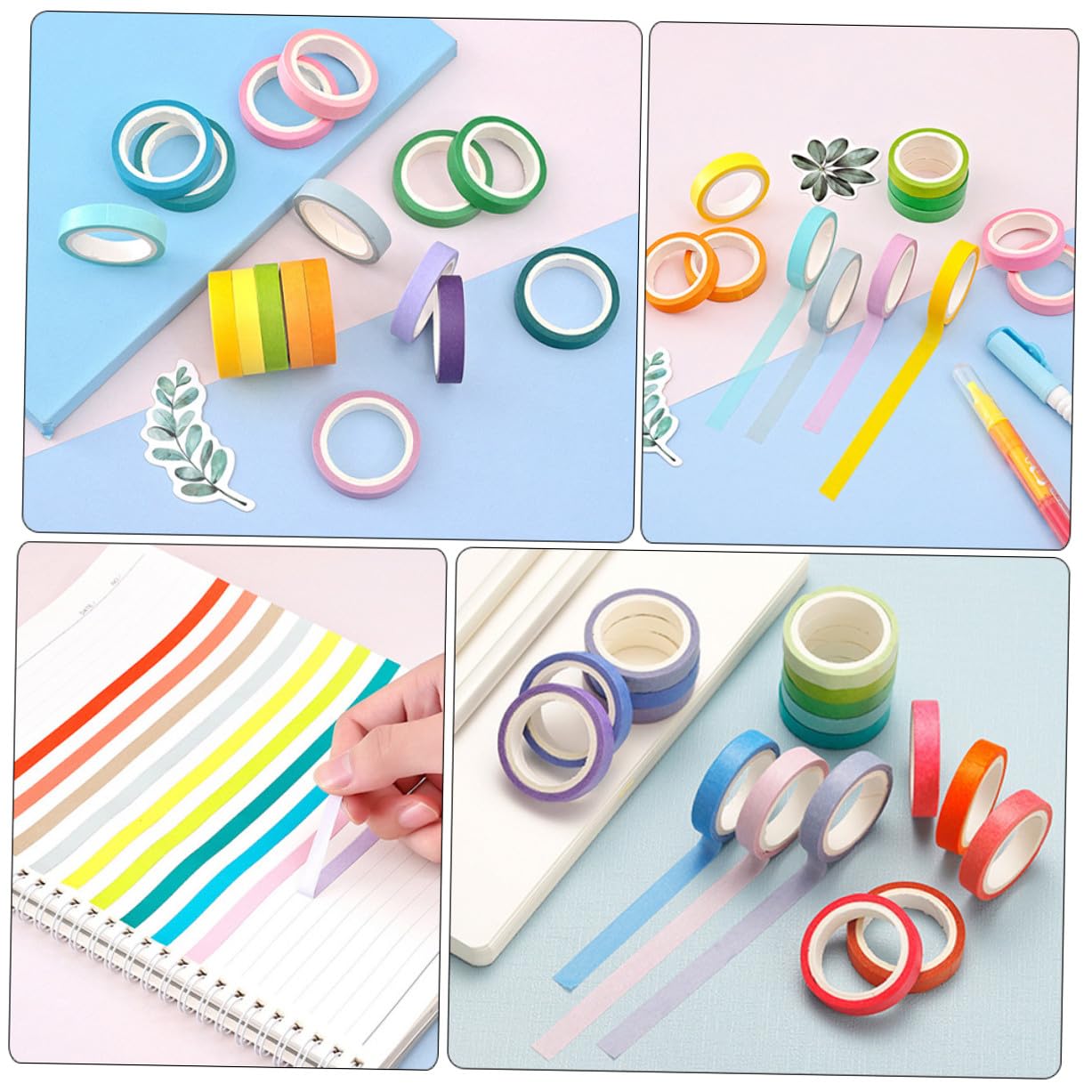 60rollos Cinta de Color Sólido para Scrapbooking Cuadernos y Decoración Material de Papel para Manualidades y Regalos