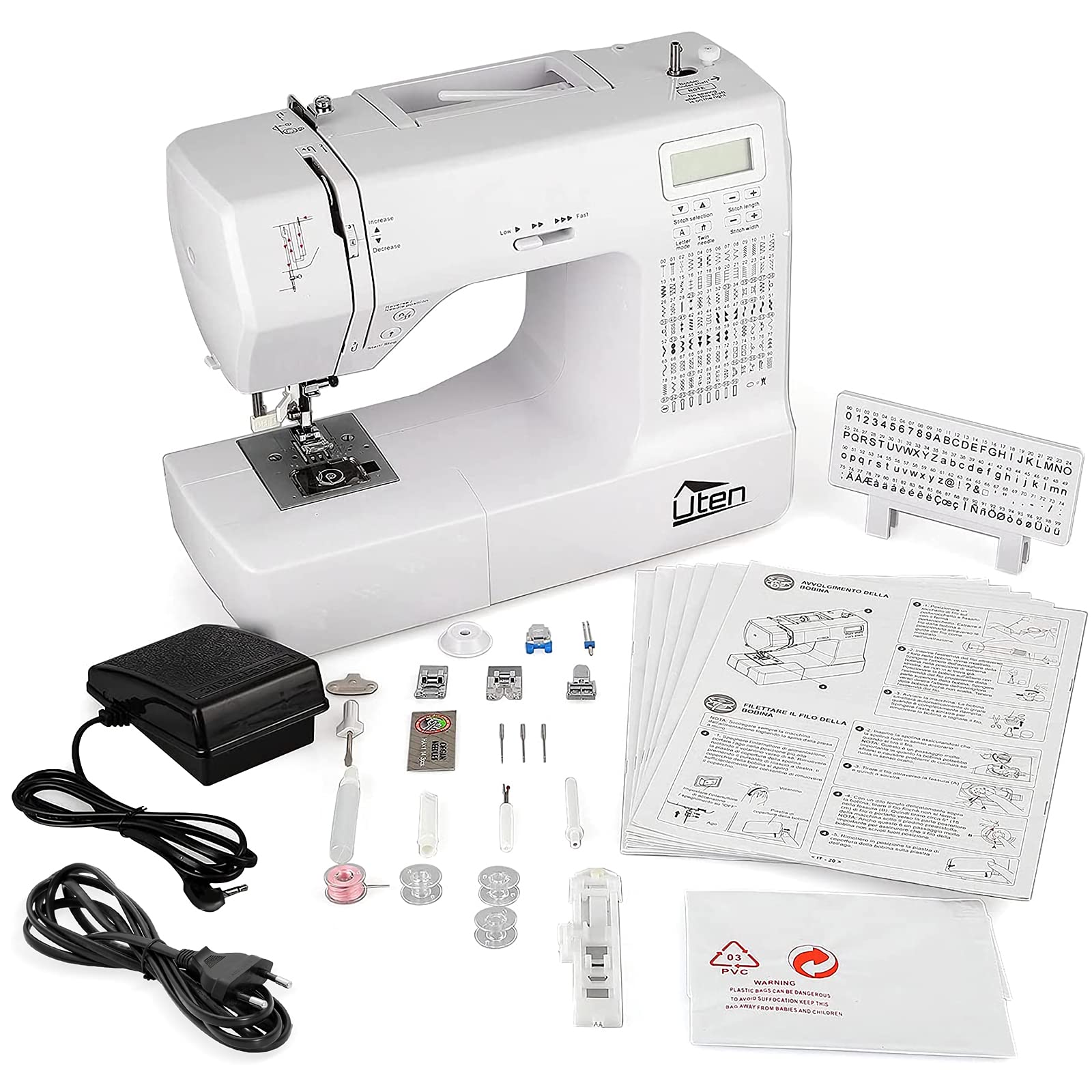 Uten Macchina da Cucire elettronica Overlock 200 Pedale Macchina per Cucire Professionale Bianco